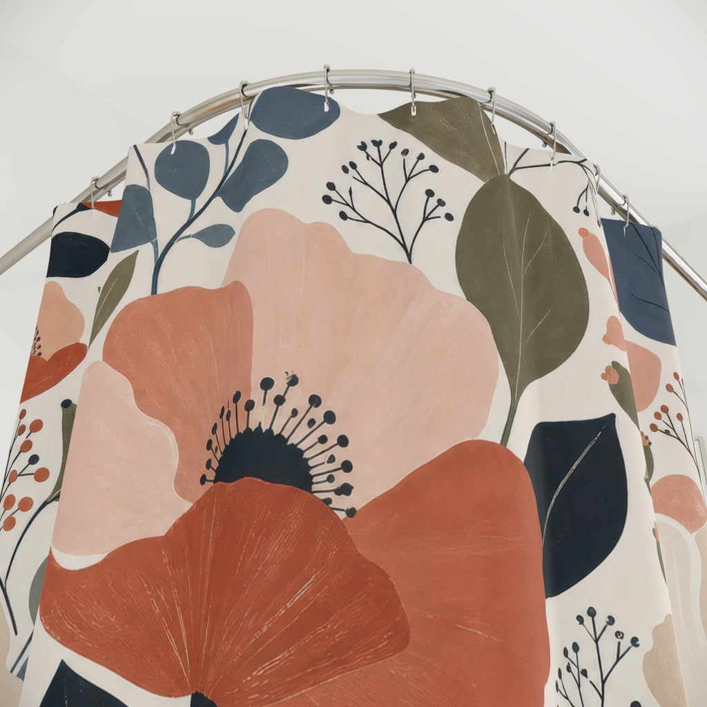 Modern Coral Poppy Shower Curtain