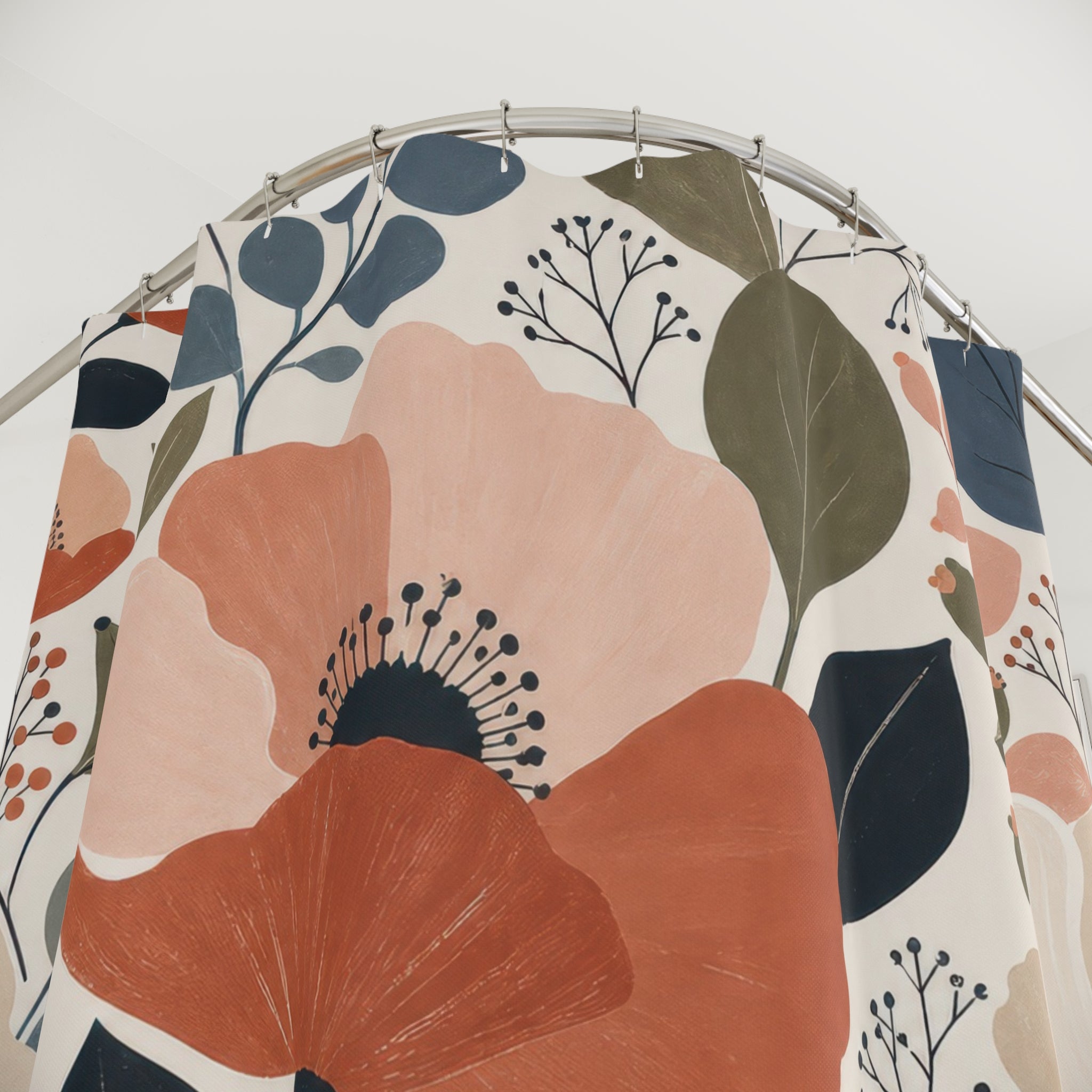 Modern Coral Poppy Shower Curtain