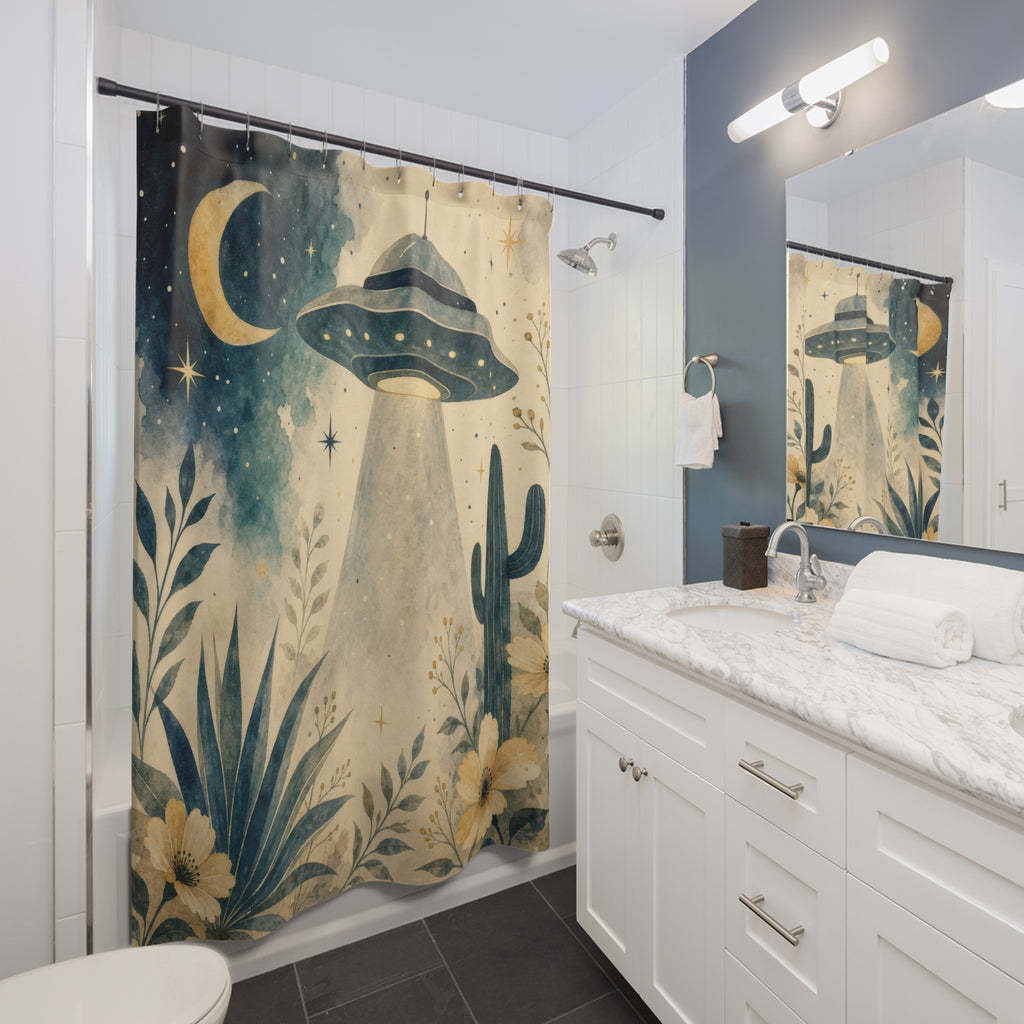 Space Moon UFO Shower Curtain