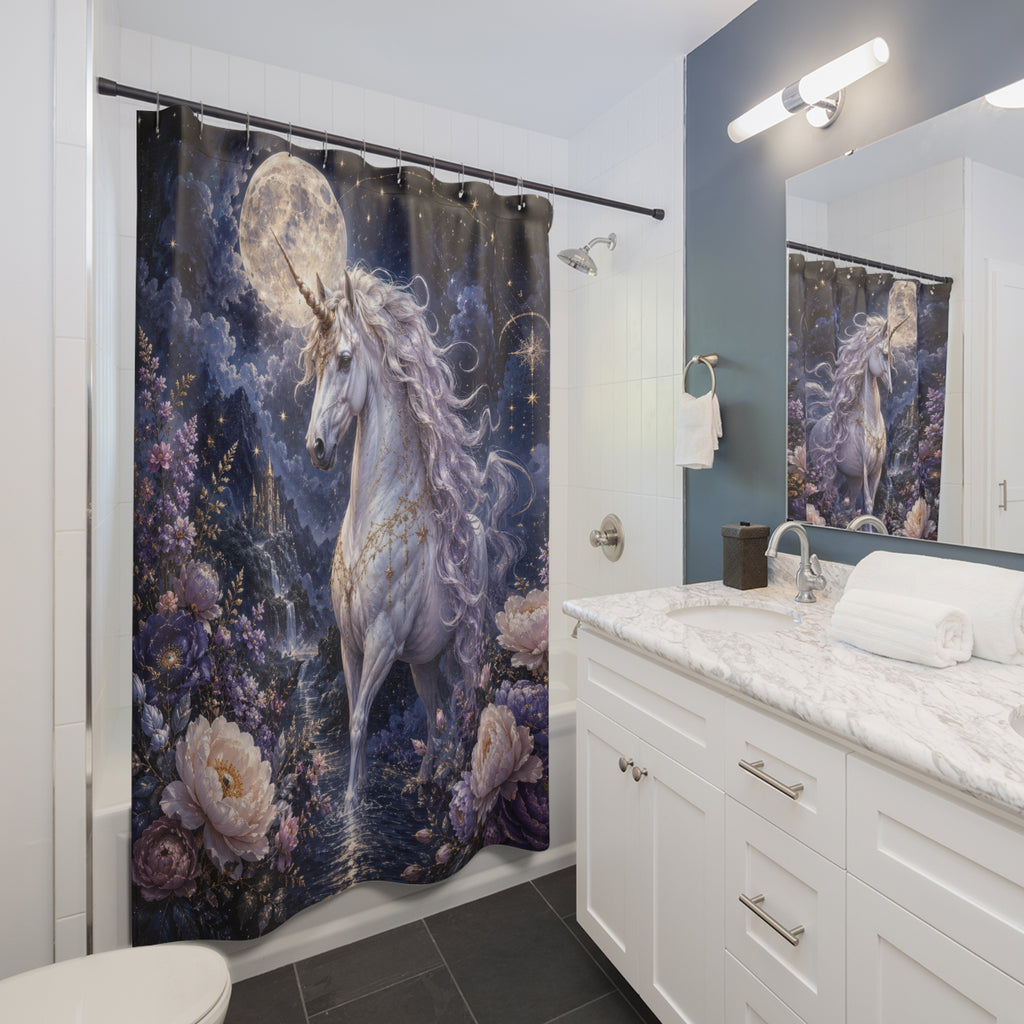 Unicorn Shower Curtain: Fantasy Moonlit