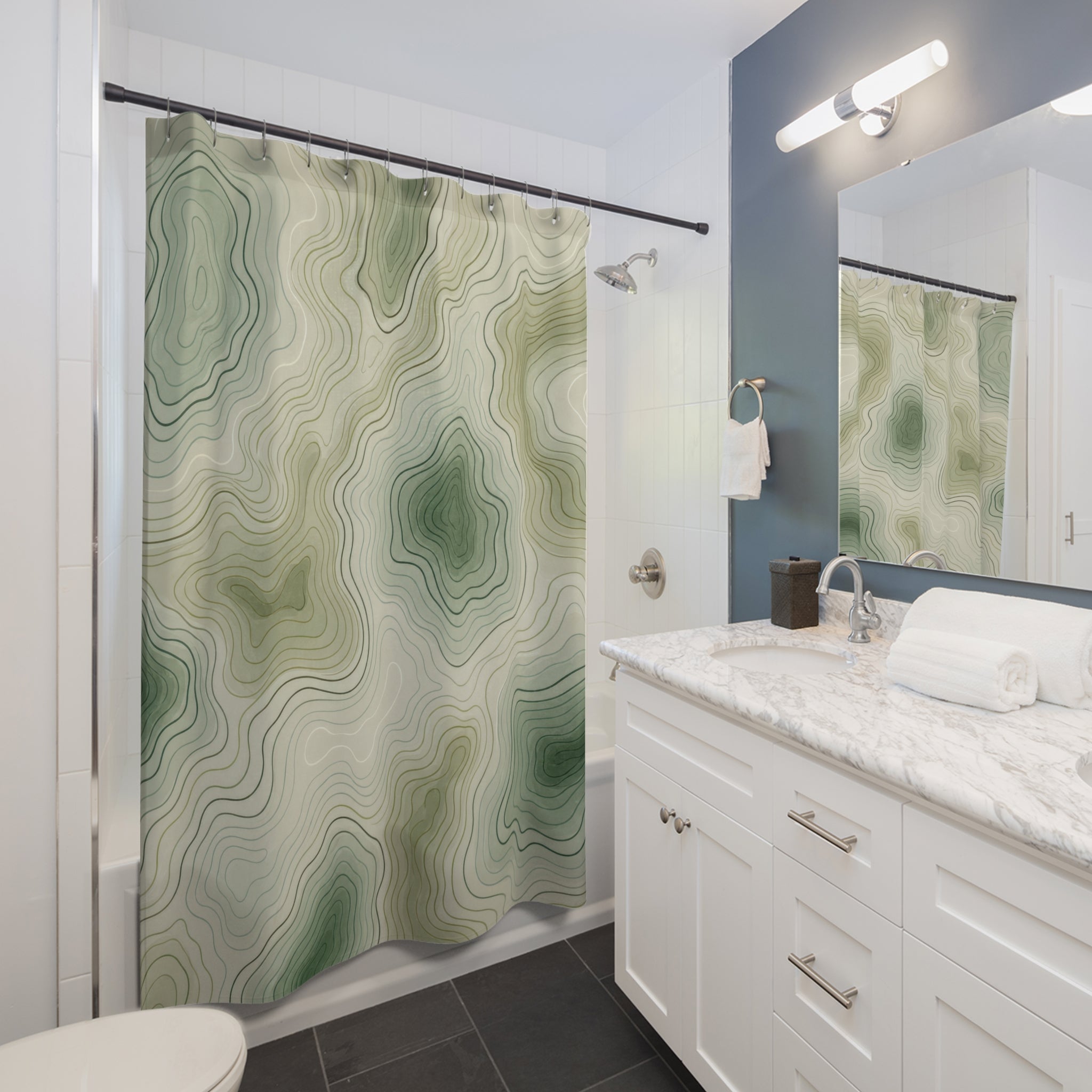 Green Abstract Line Shower Curtain
