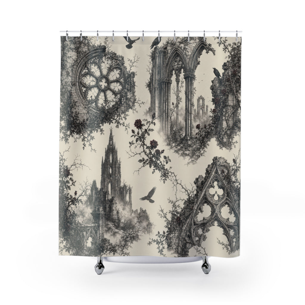 Gothic Cathedral Ruins Toile Shower Curtain