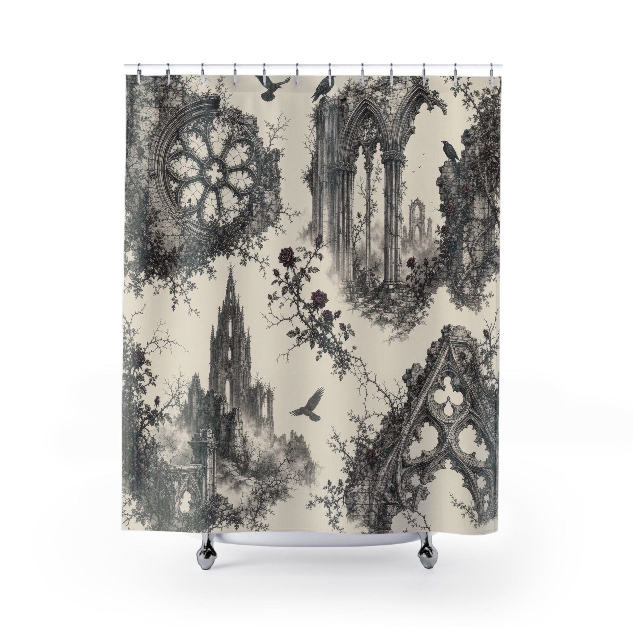 Gothic Cathedral Ruins Toile Shower Curtain