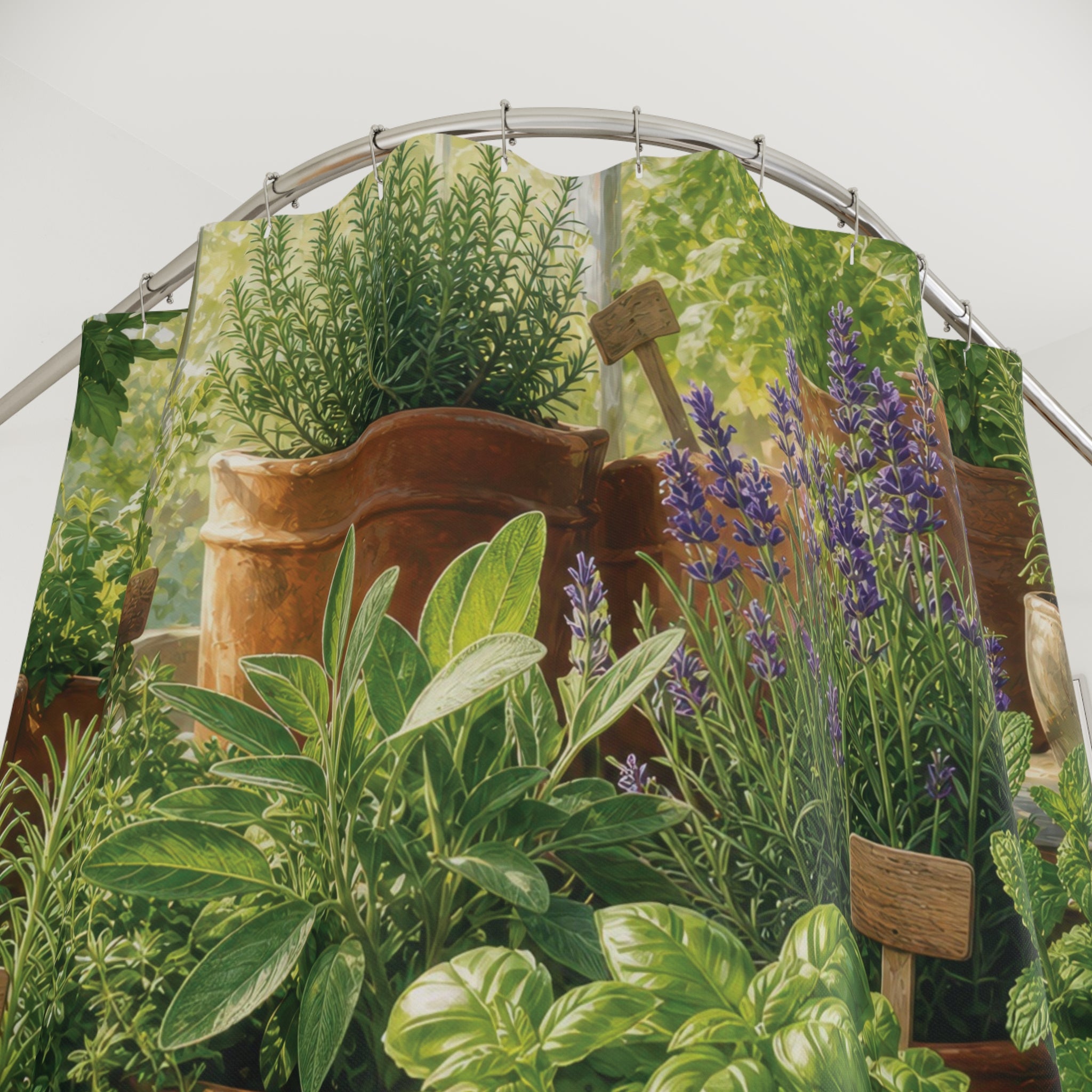Herb Garden Shower Curtain: Botanical Kitchen Garden