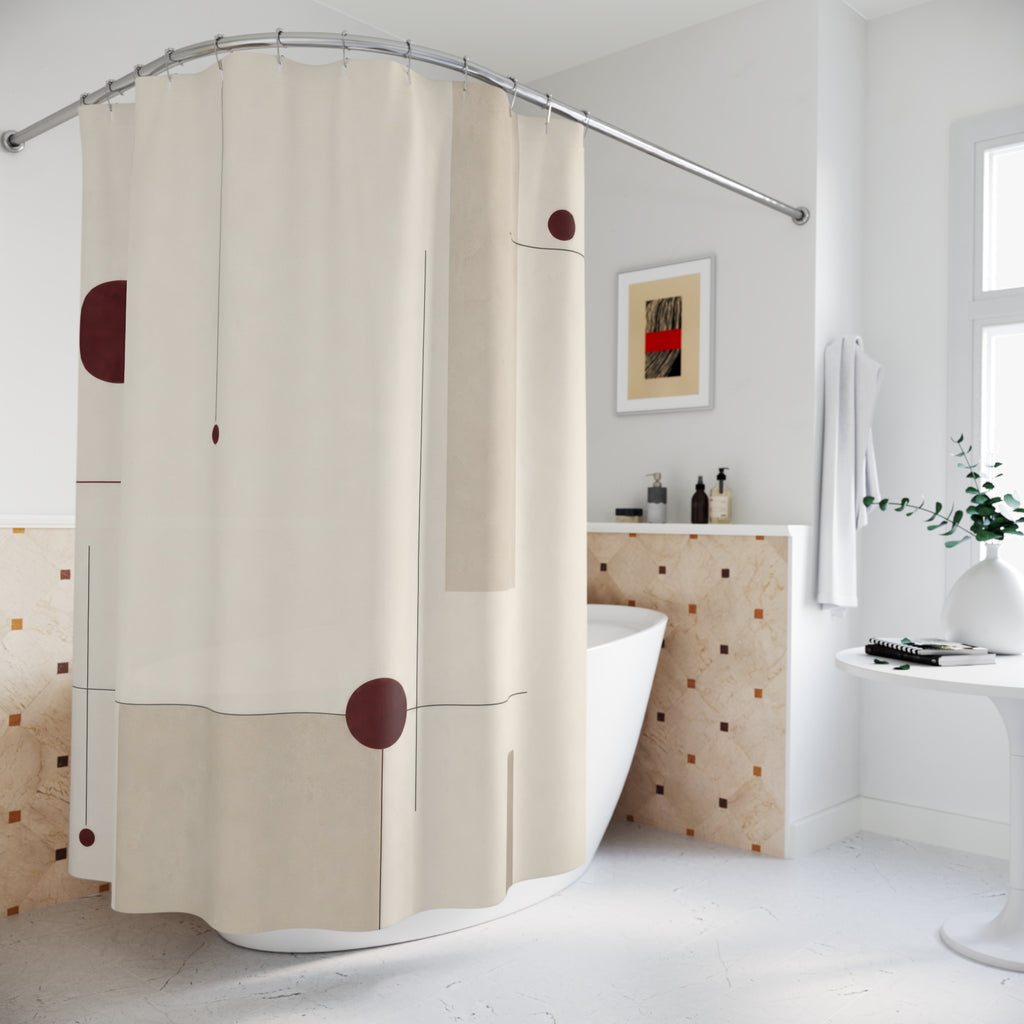 Red Dot Line White Shower Curtain