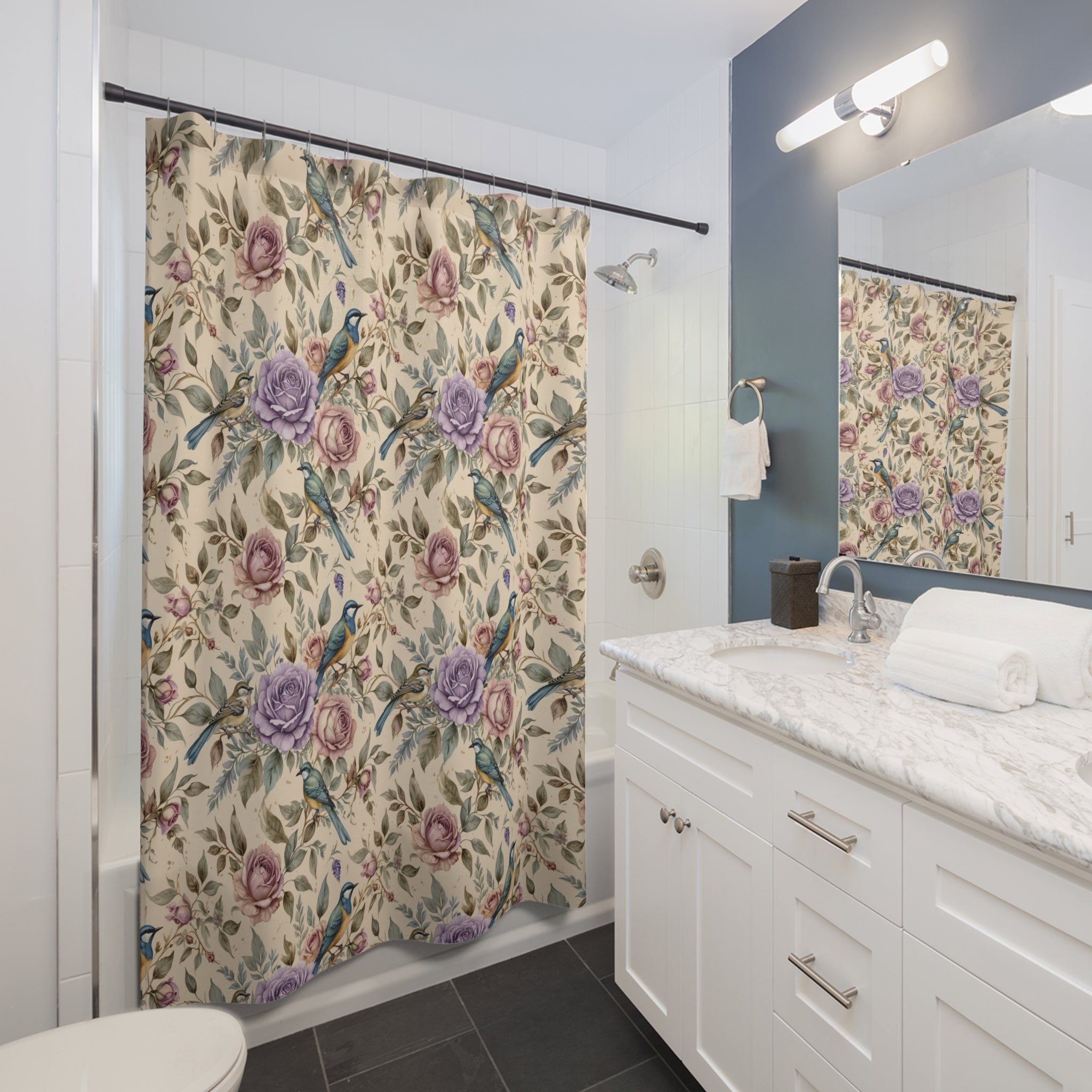 Toile Bird Floral Shower Curtain – French Country