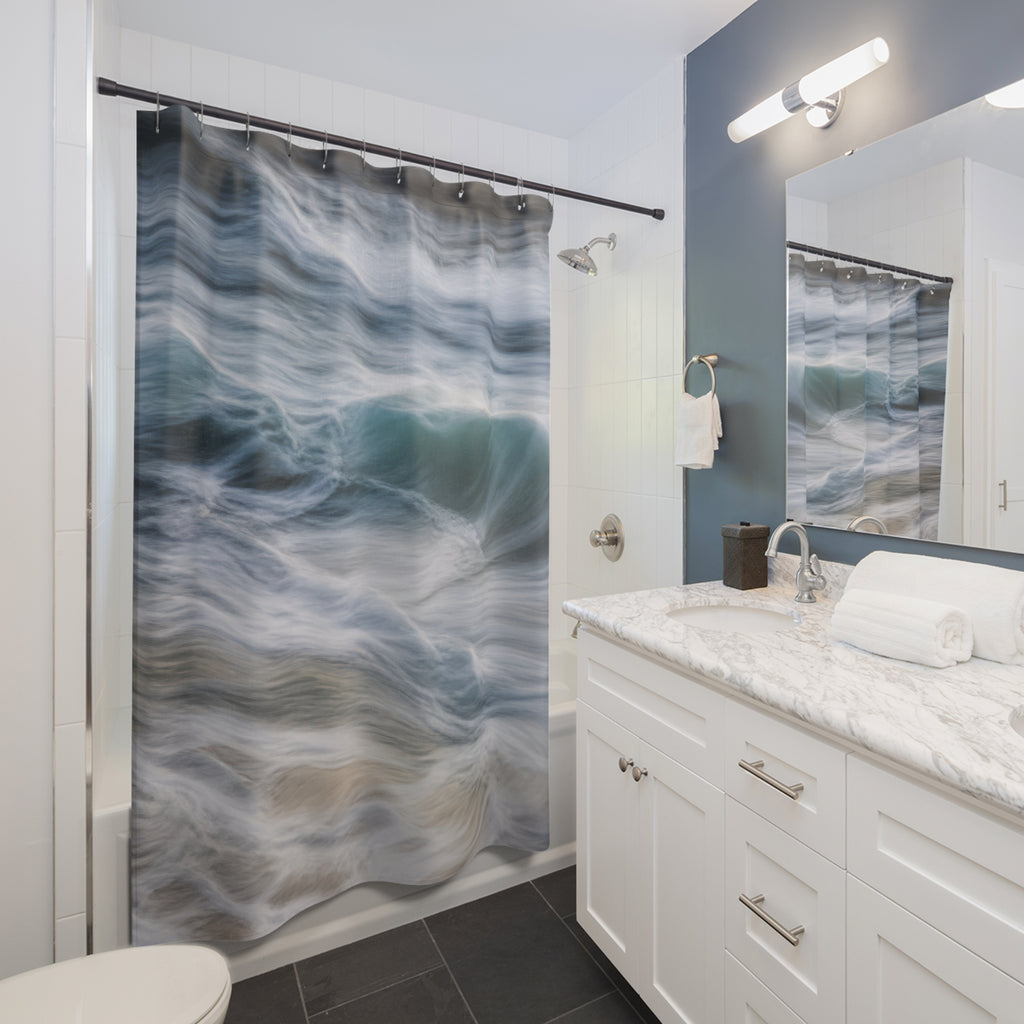 Ocean Shower Curtain, Blue Green Wave Bath Decor, Coastal Water Pattern, Nature Guest Bathroom Decor, Flowing Beach Style, Coastal Style