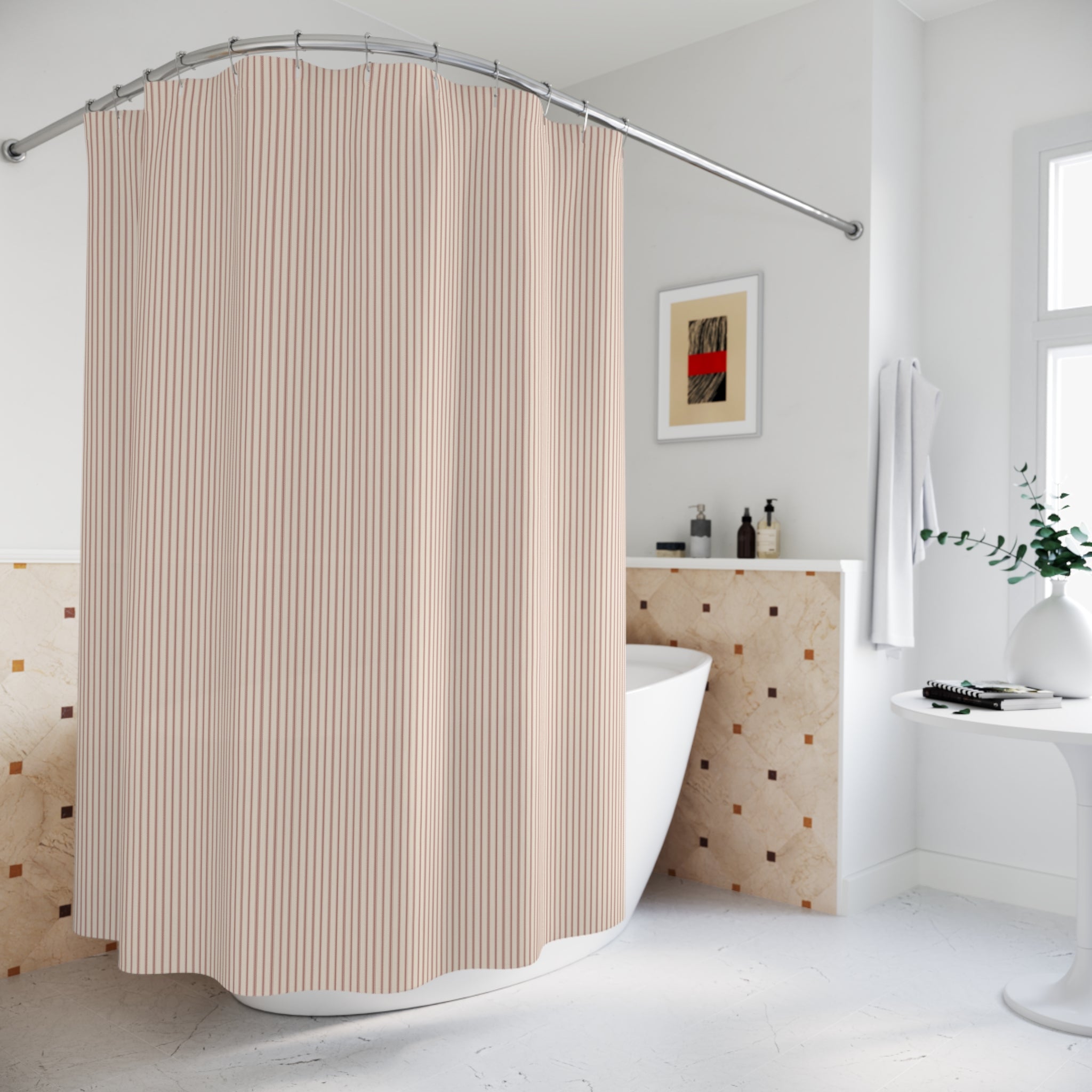 Red Ticking Stripe Shower Curtain – Hatched Vintage