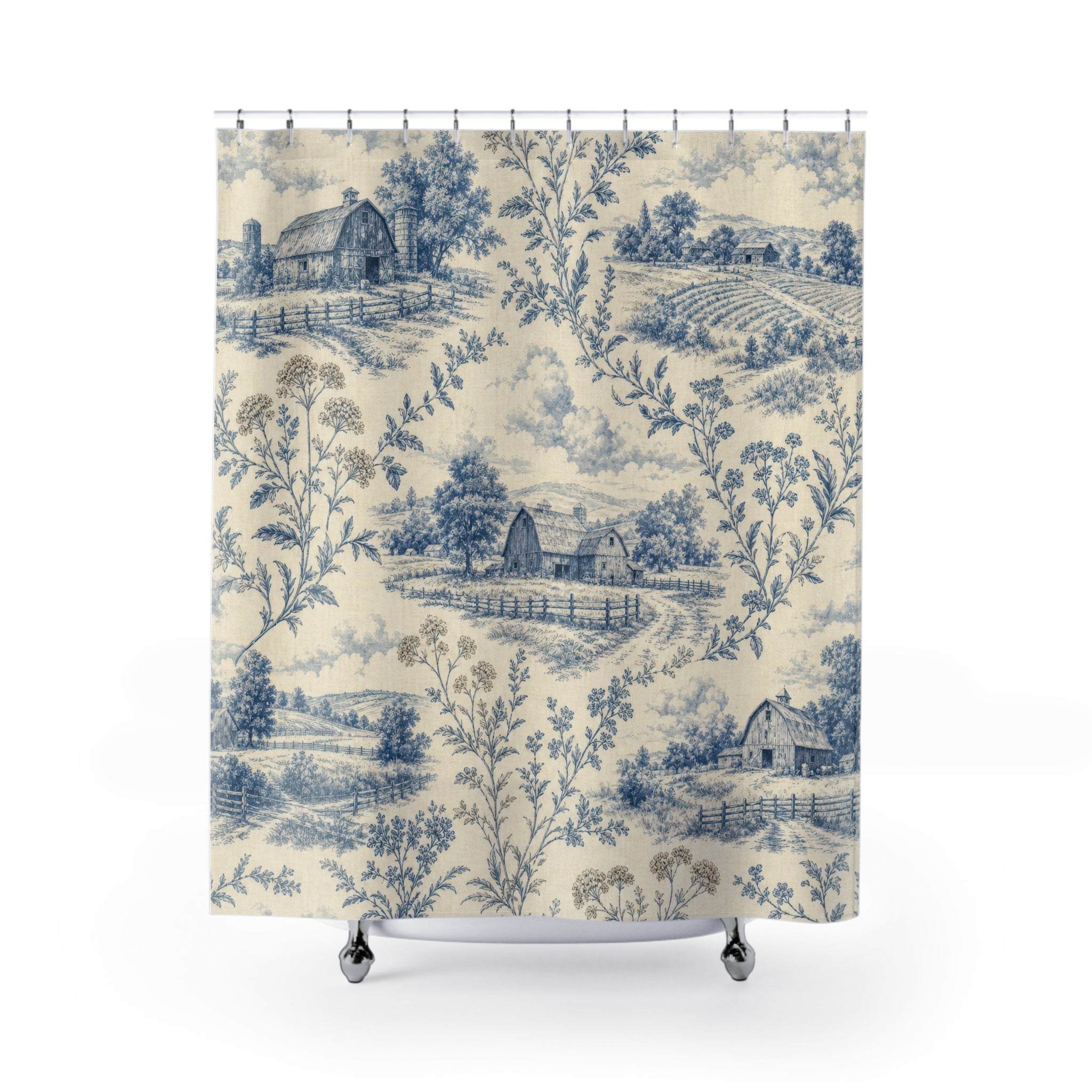Blue Toile Shower Curtain
