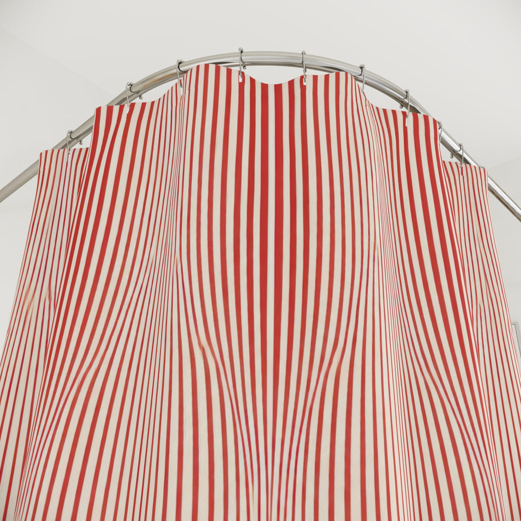 Red and White Striped Shower Curtain: Op Vertical Stripe