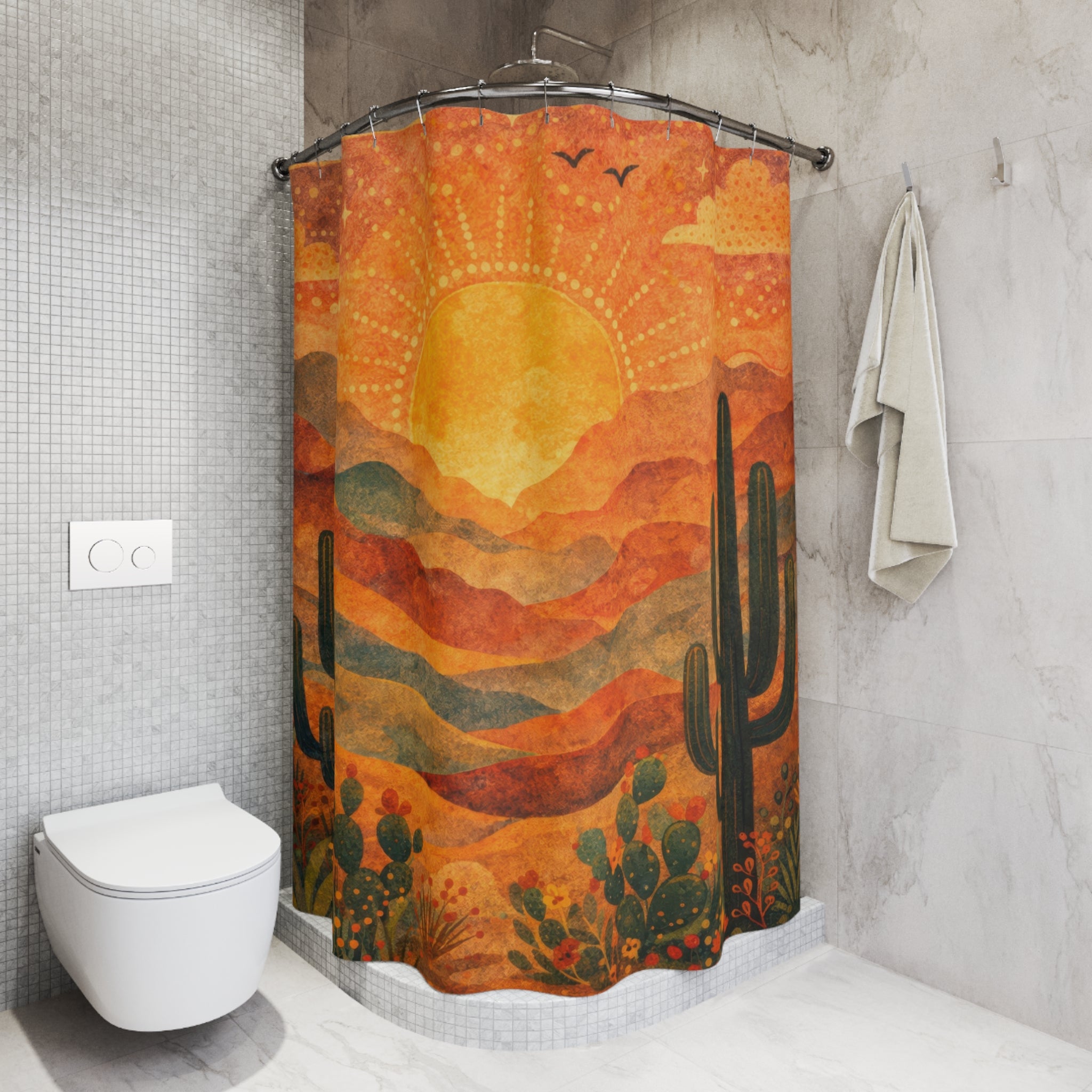 Folk Art Desert Shower Curtain — Terracotta Cactus