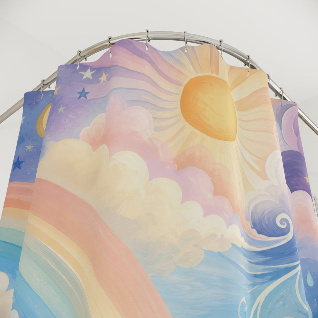 Painterly Rainbow Weather Kids Shower Curtain
