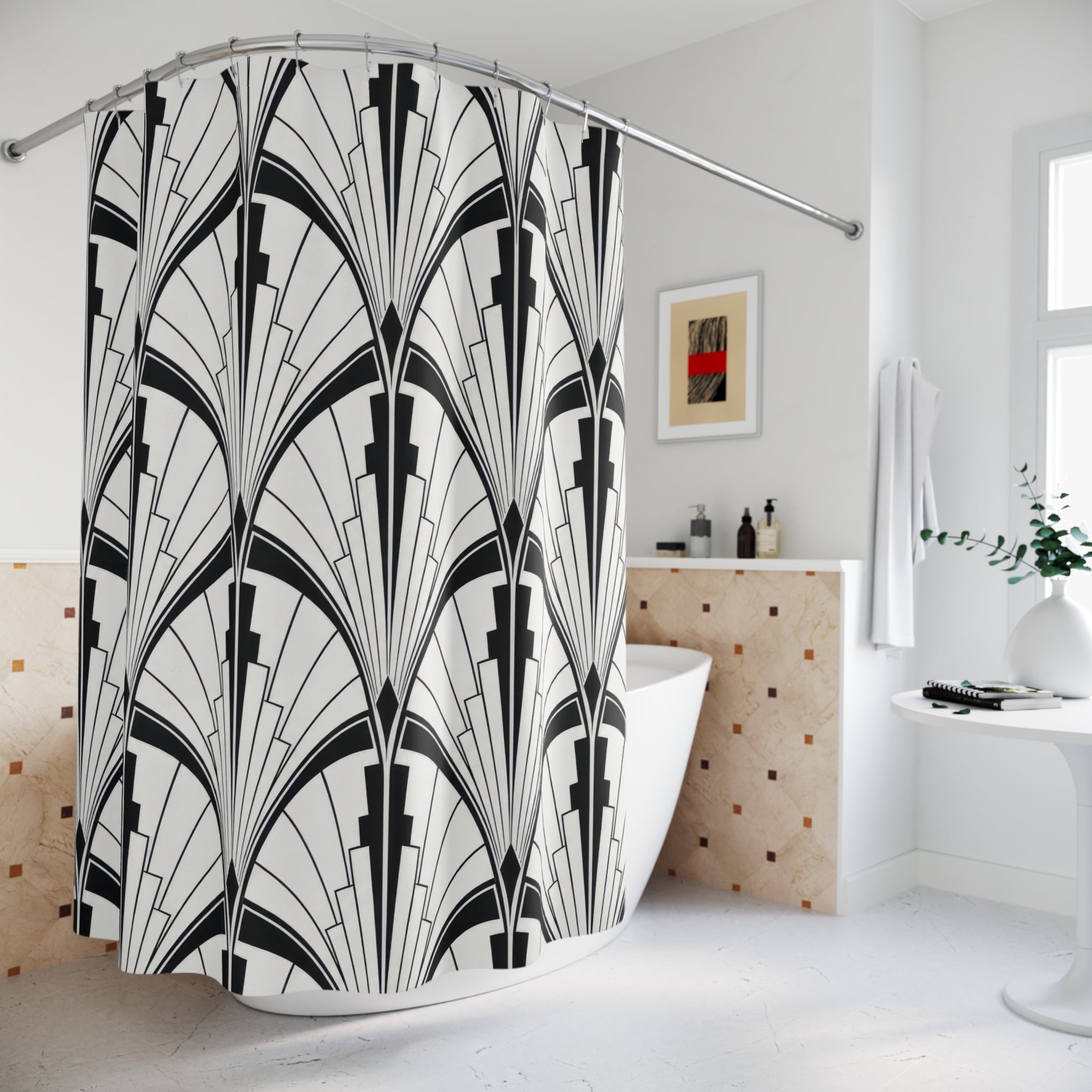 Black White Fan Arch Shower Curtain
