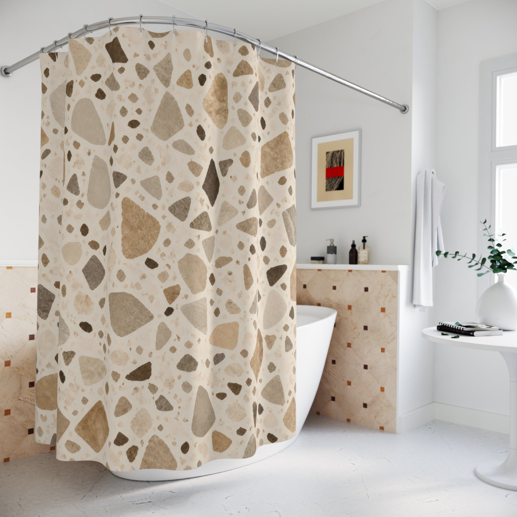 Beige Brown Stone Chip Shower Curtain
