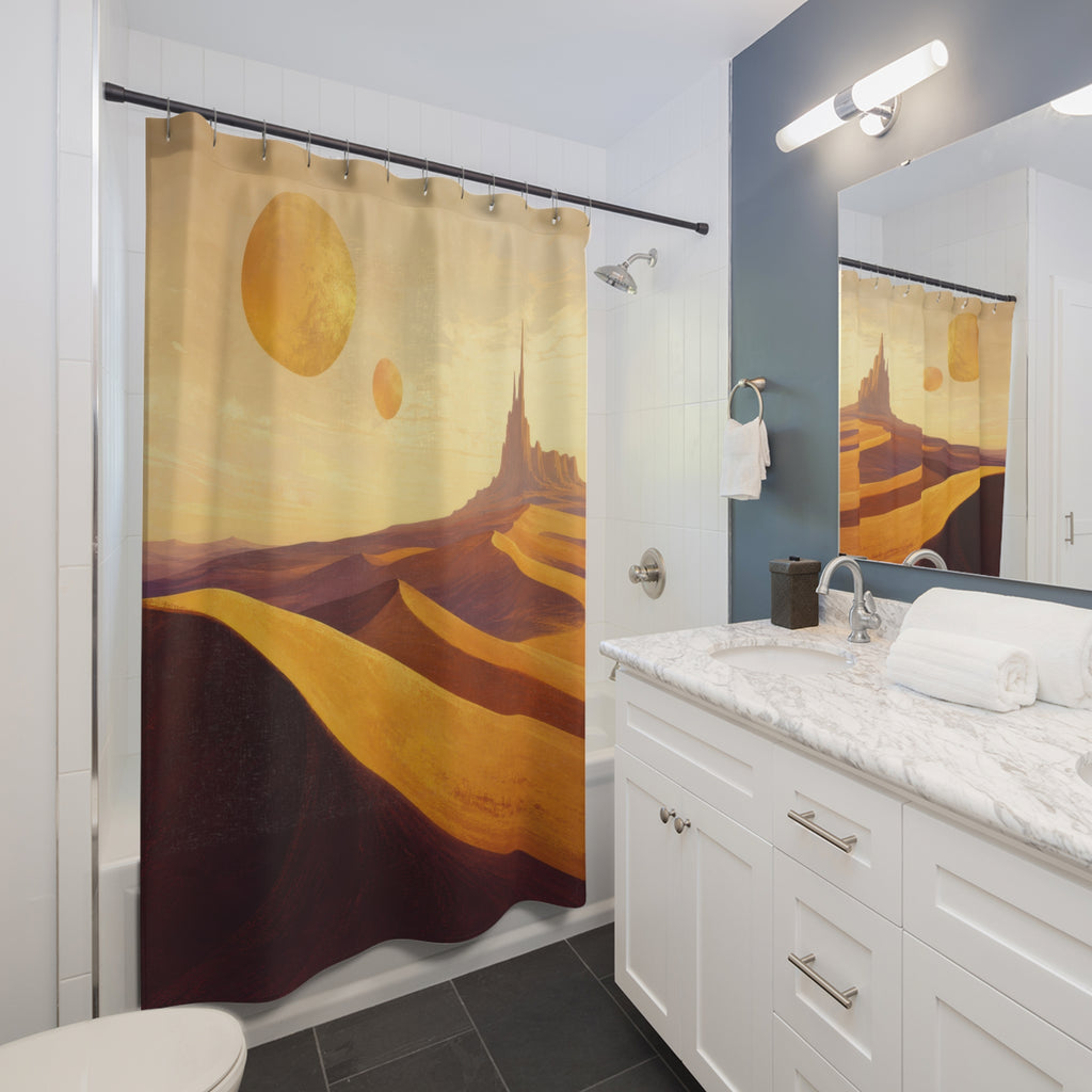 Golden Orbit Desert Shower Curtain