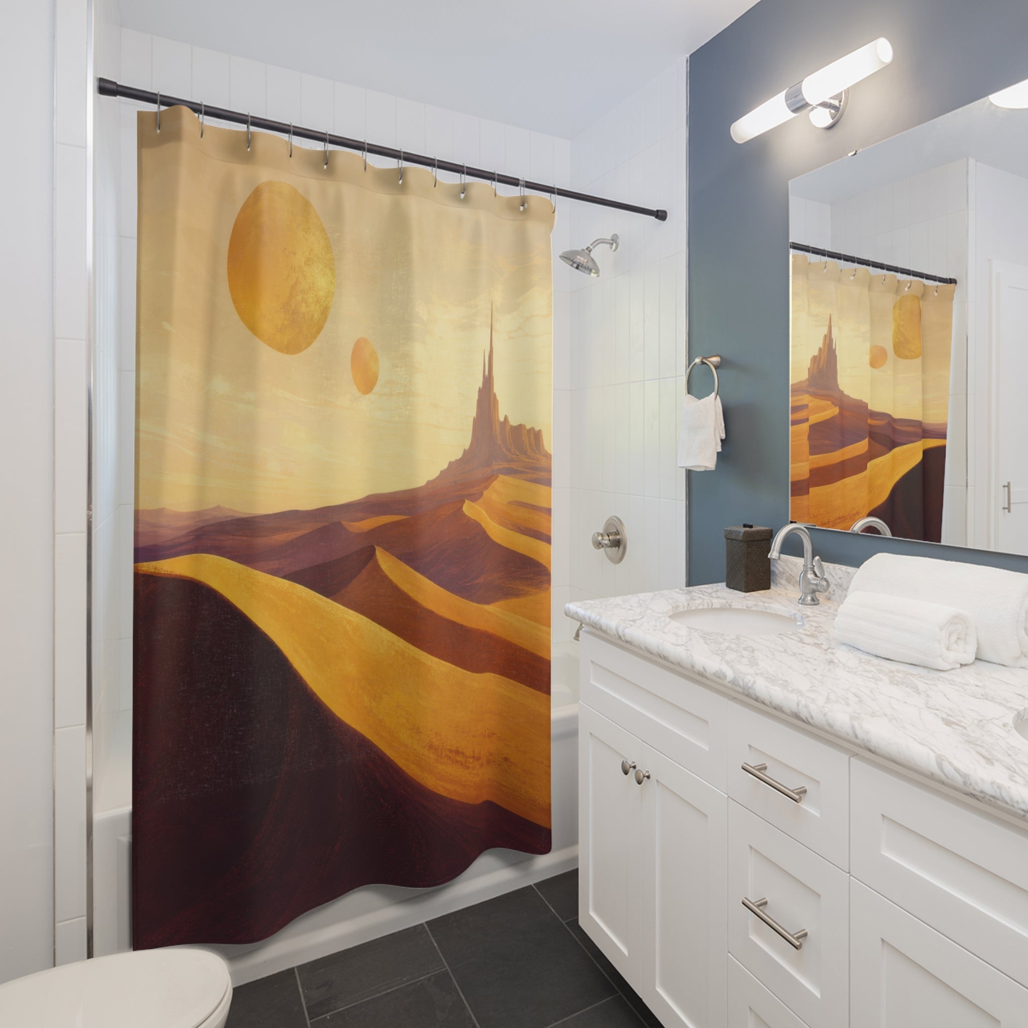 Golden Orbit Desert Shower Curtain