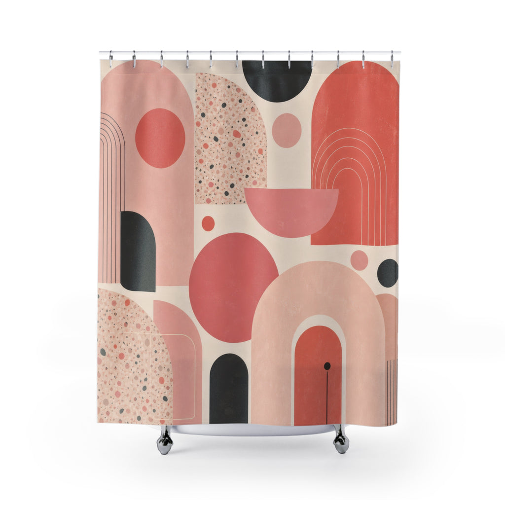 Retro Geometric Mid Century Modern Pink Shower Curtain