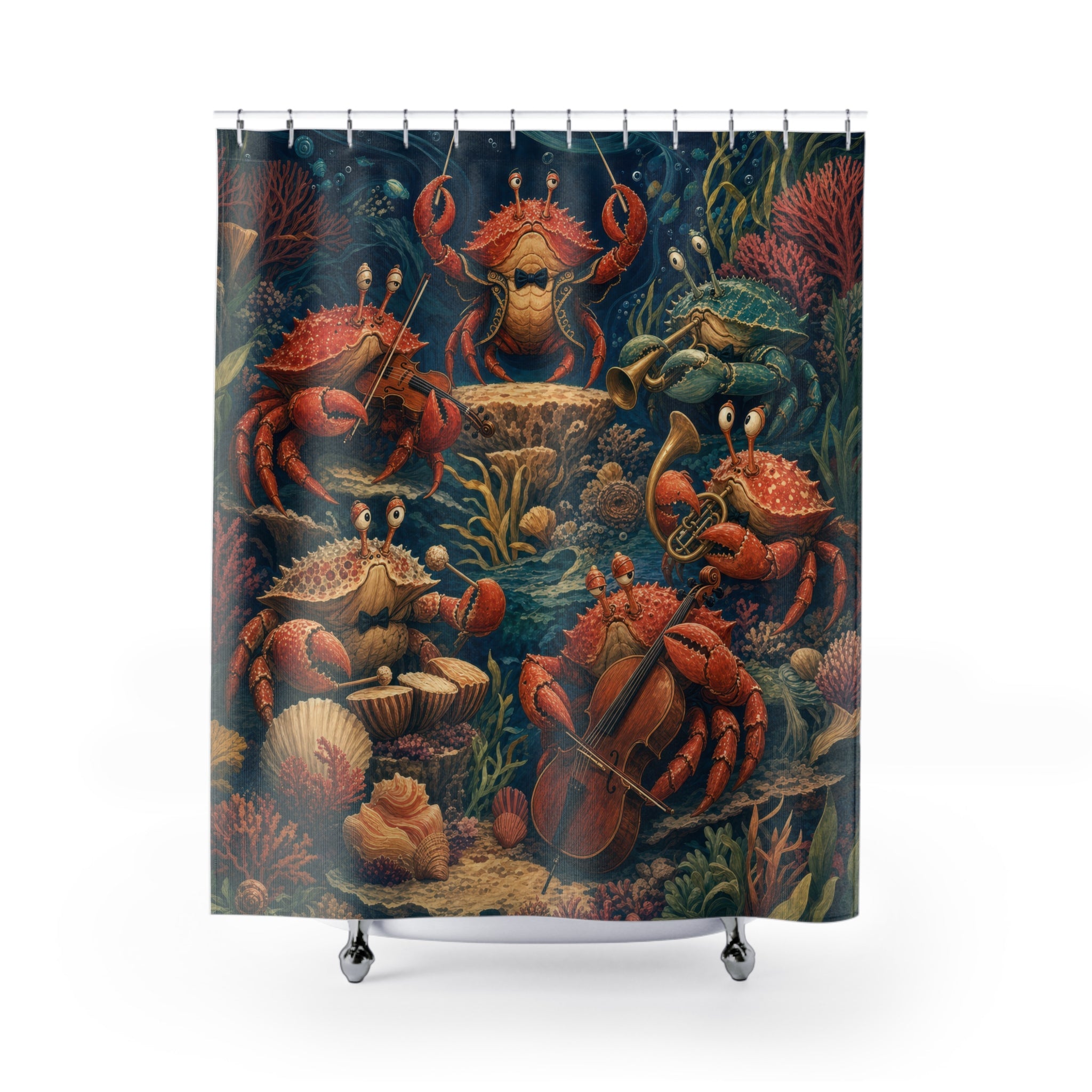 Blue Underwater Crab Orchestra Shower Curtain