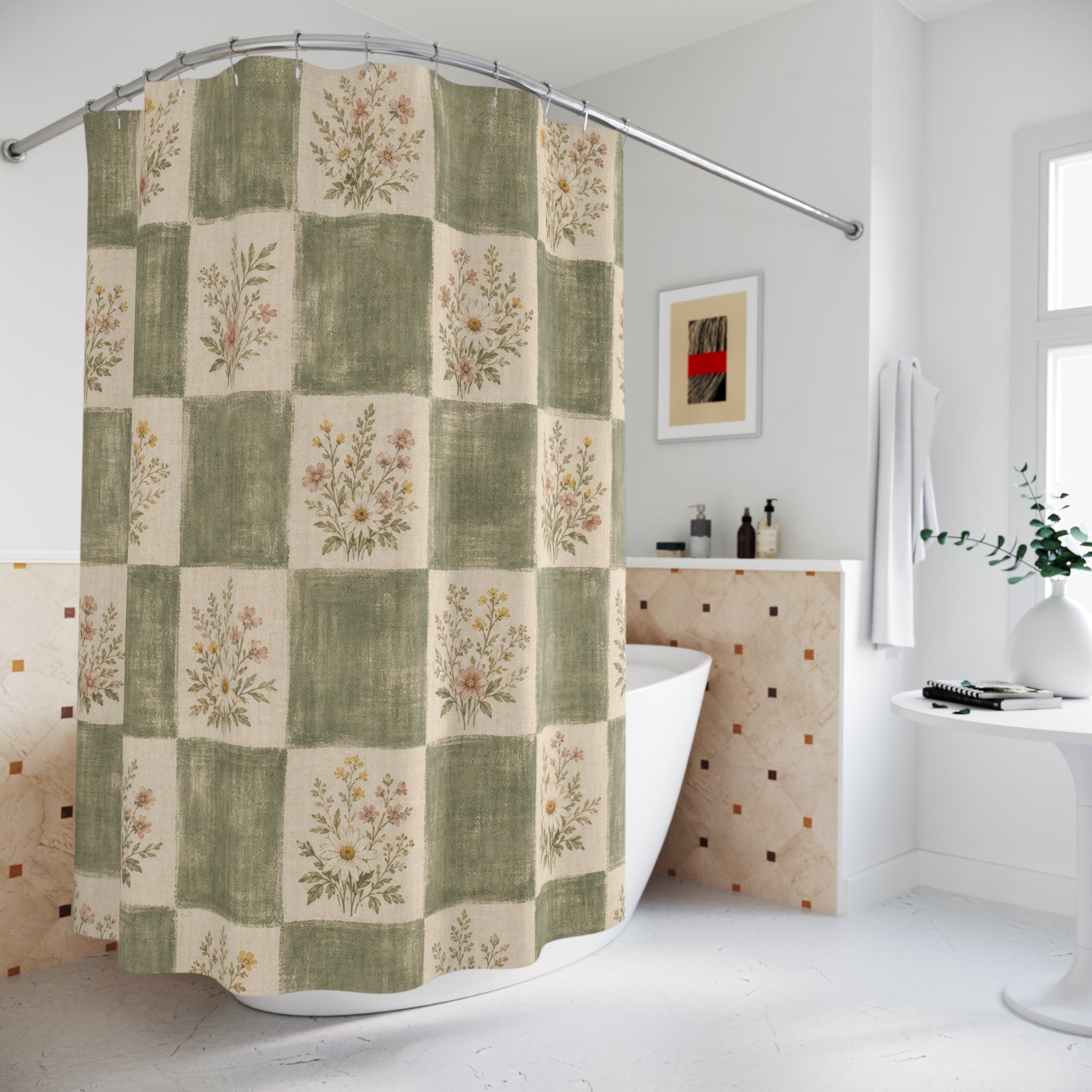 Sage Green Check Shower Curtain