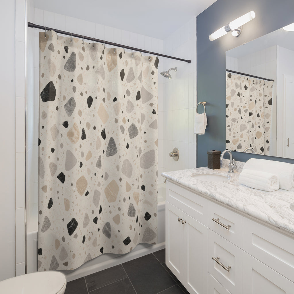 Black Beige Stone Chip Shower Curtain