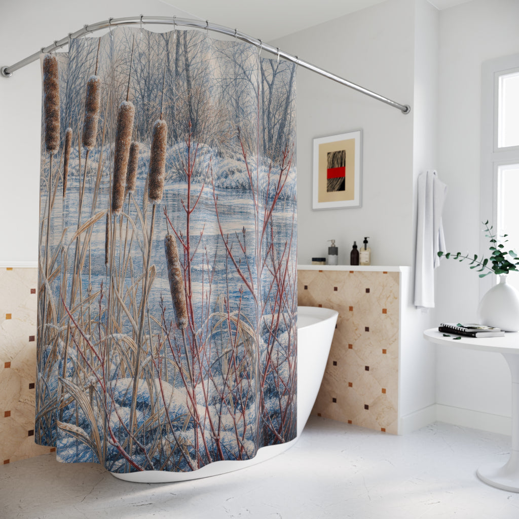 Pencil Winter Cattails Dogwood Shower Curtain