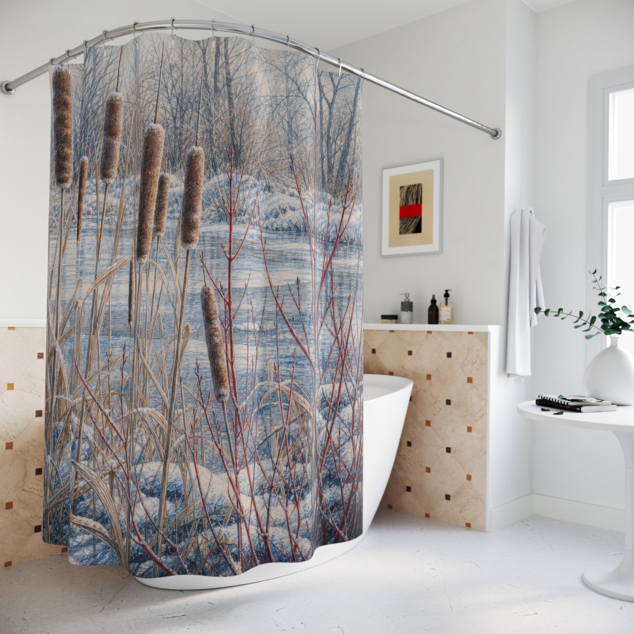 Pencil Winter Cattails Dogwood Shower Curtain