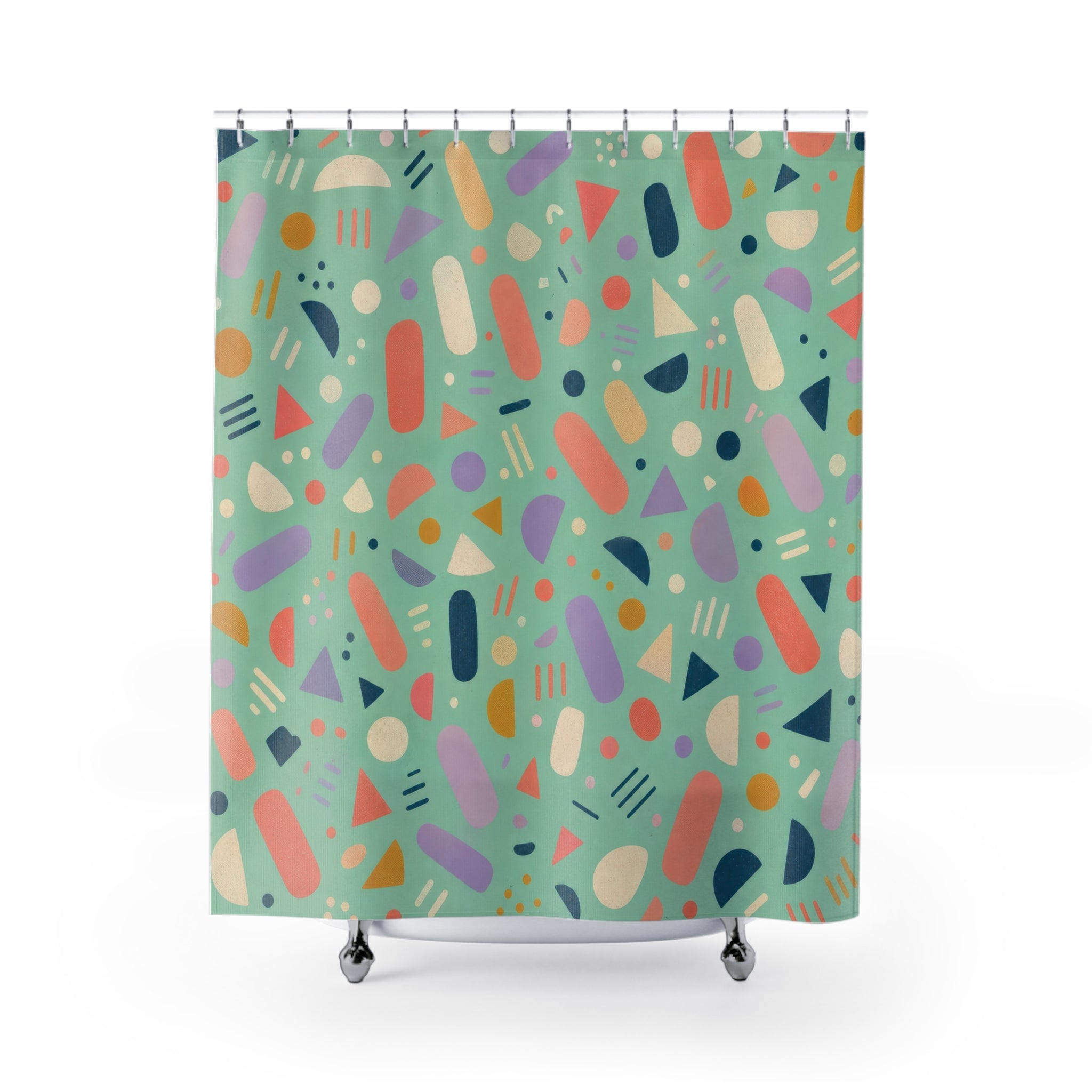 Mint Confetti Memphis Retro Shower Curtain