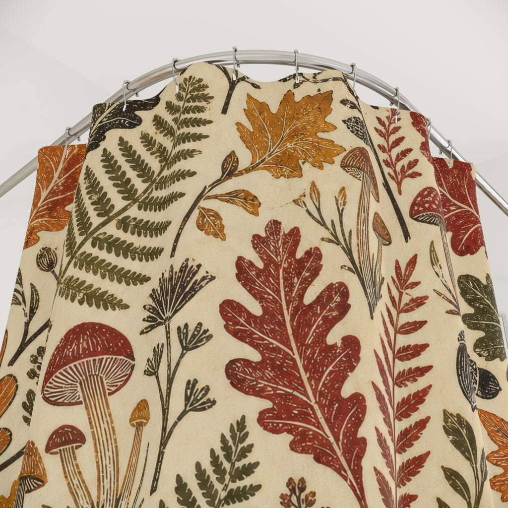 Autumn Woodland Block Print Shower Curtain