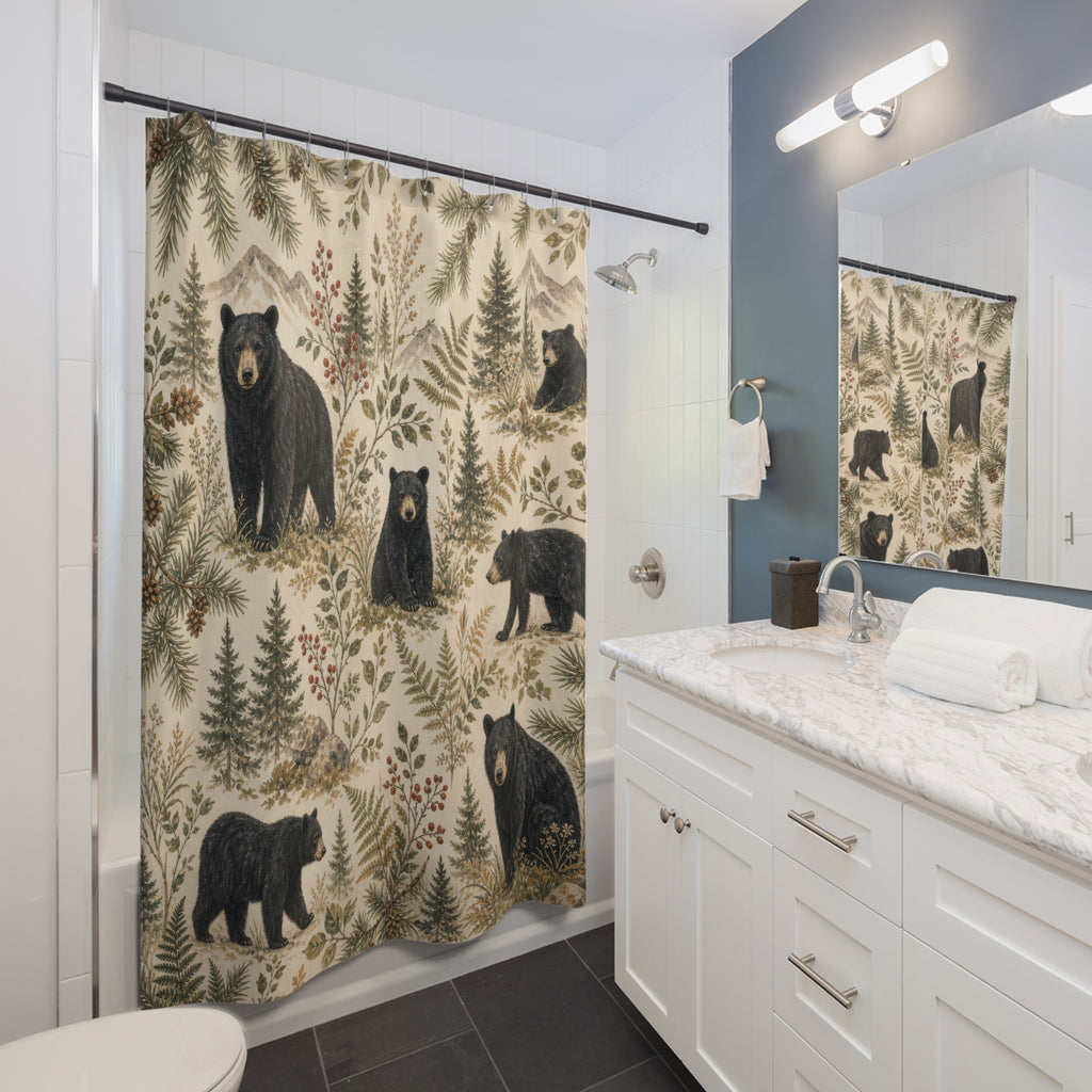 Black Bear Rustic Woodland Shower Curtain