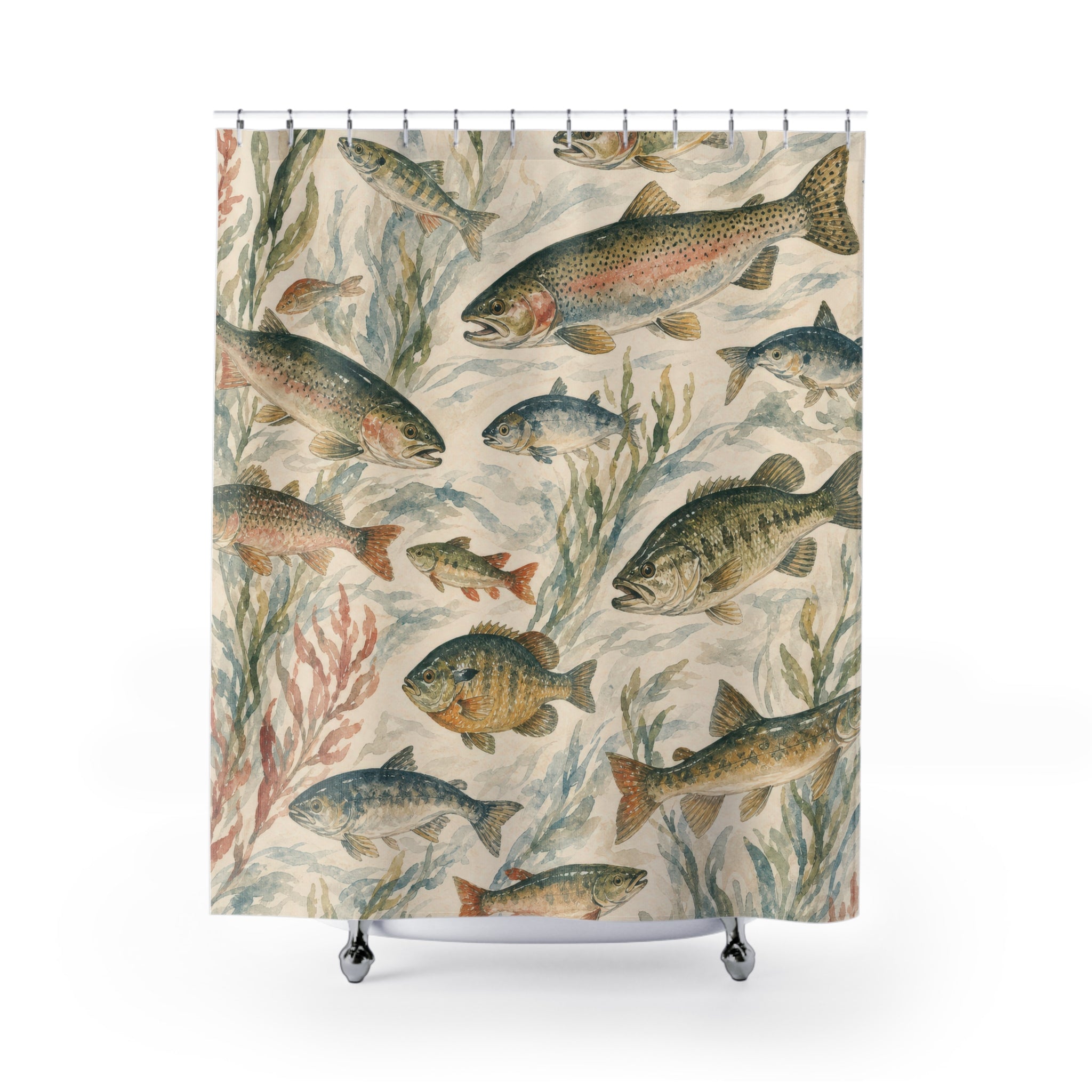 Vintage Coastal Sea Life Fish Shower Curtain