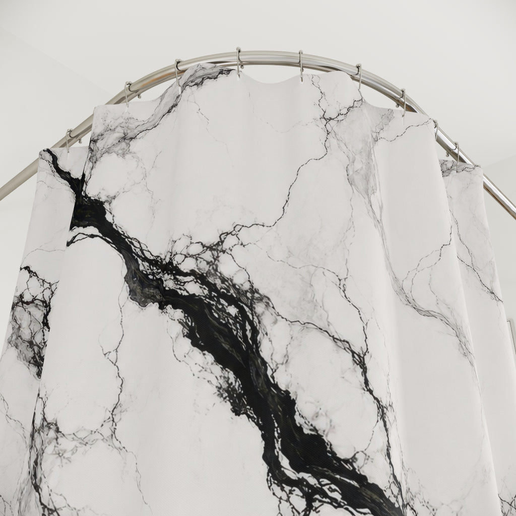 Black White Stone Vein Shower Curtain