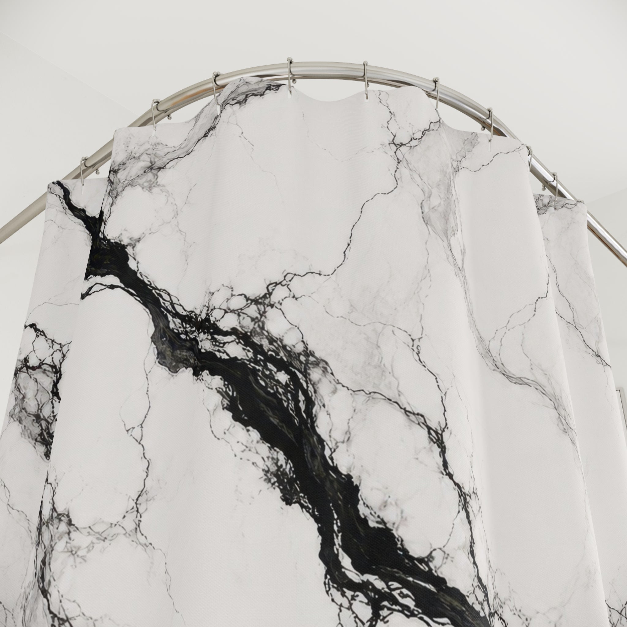 Black White Stone Vein Shower Curtain