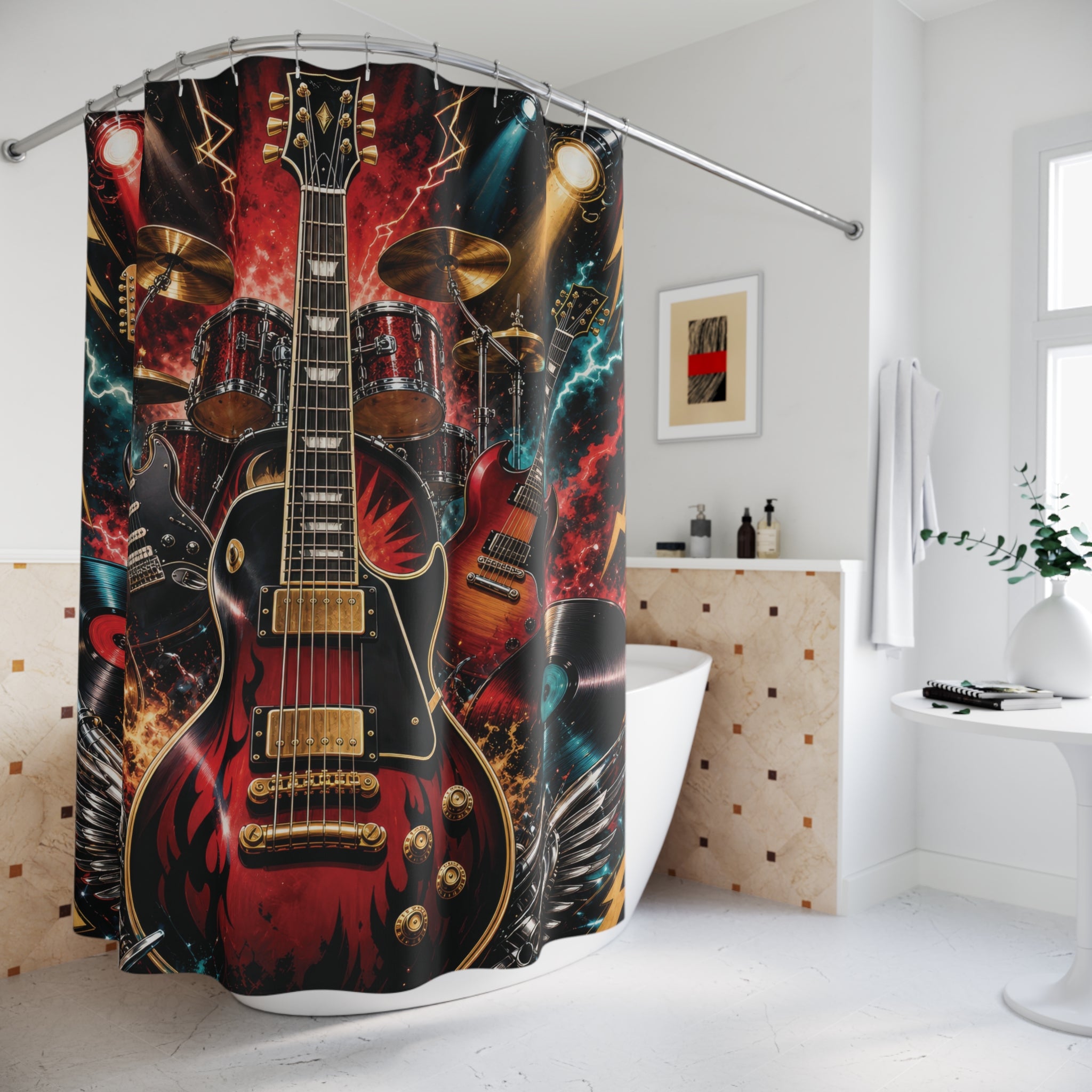 Rock and Roll Shower Curtain: Electric Guitar Music