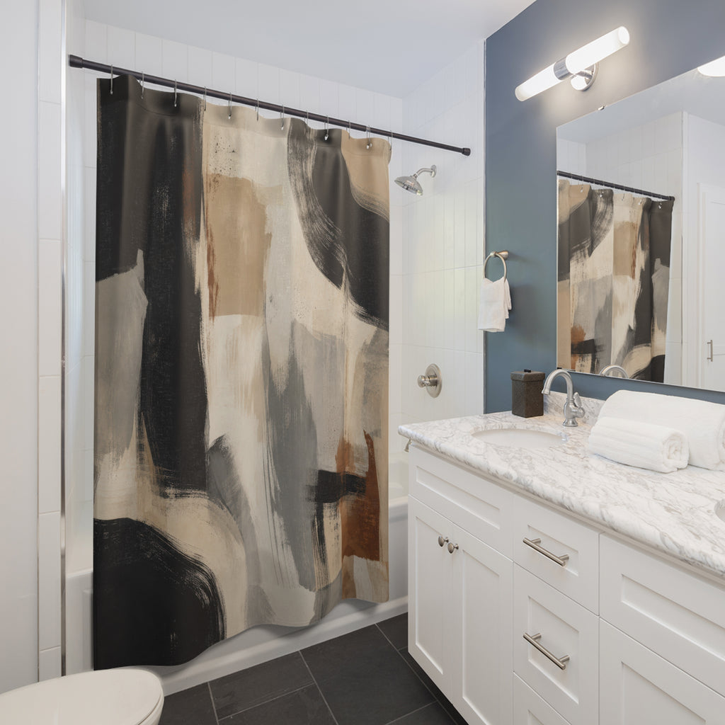 Beige Gray Abstract Brushstroke Shower Curtain