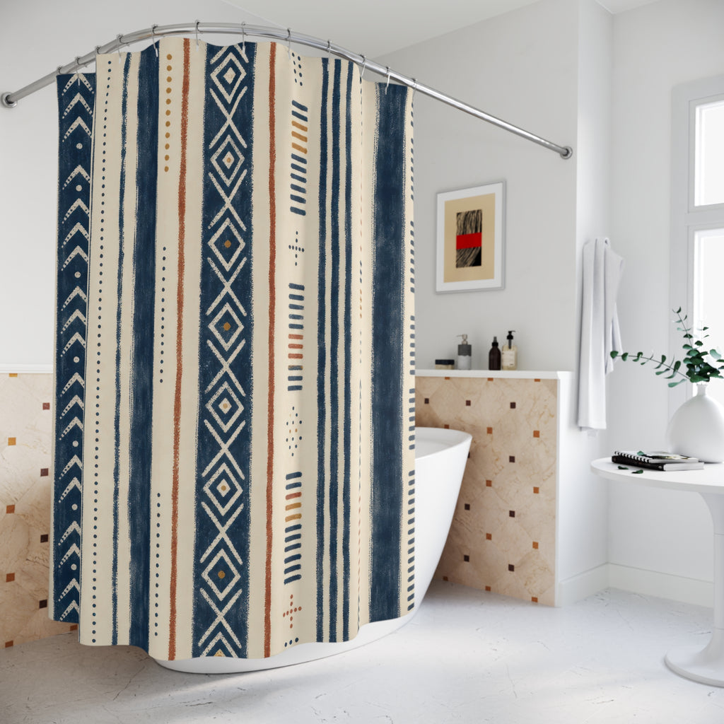 Terracotta Navy Diamond Stripe Shower Curtain