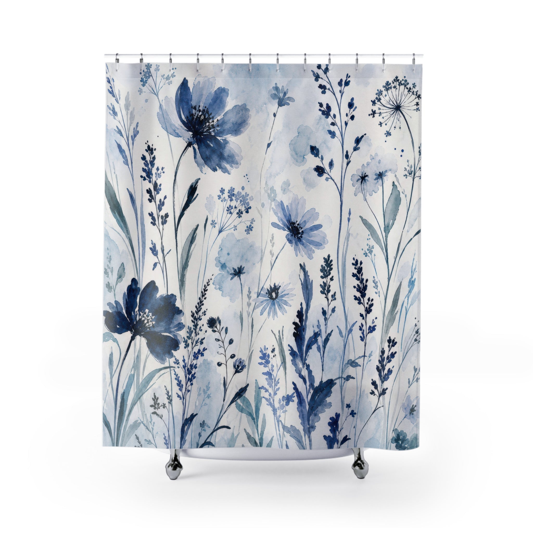 Watercolor Floral Wildflower Flower Blue Botanical Shower Curtain