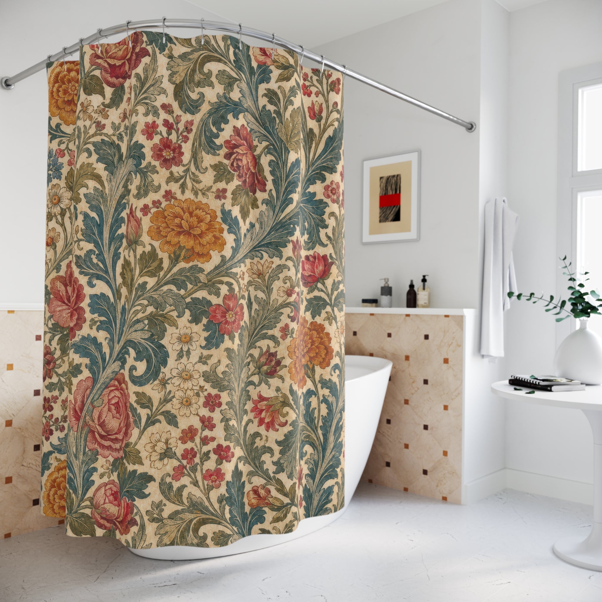 Arts and Crafts Rose Vine Shower Curtain