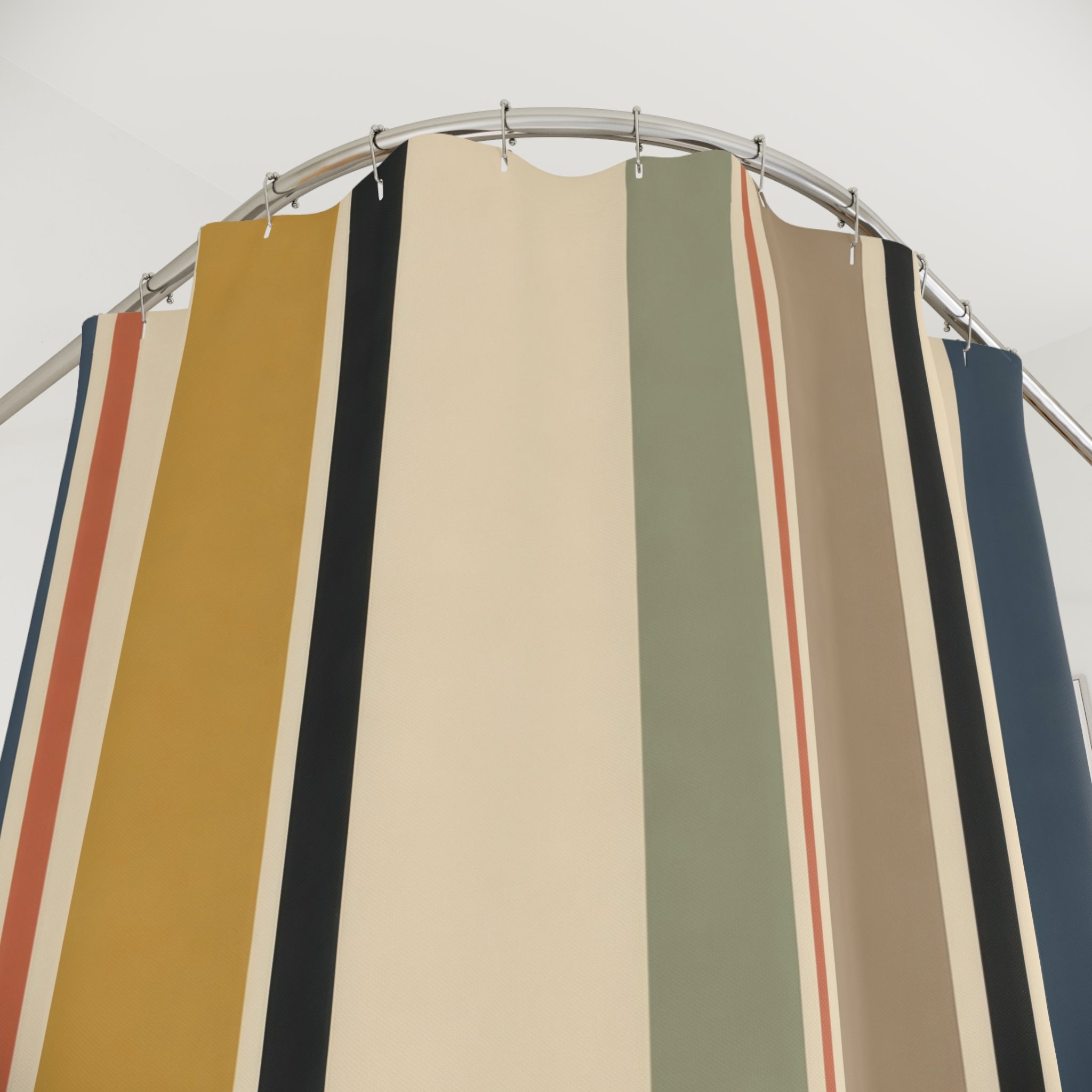 Blue Mustard Olive Vertical Stripe Shower Curtain