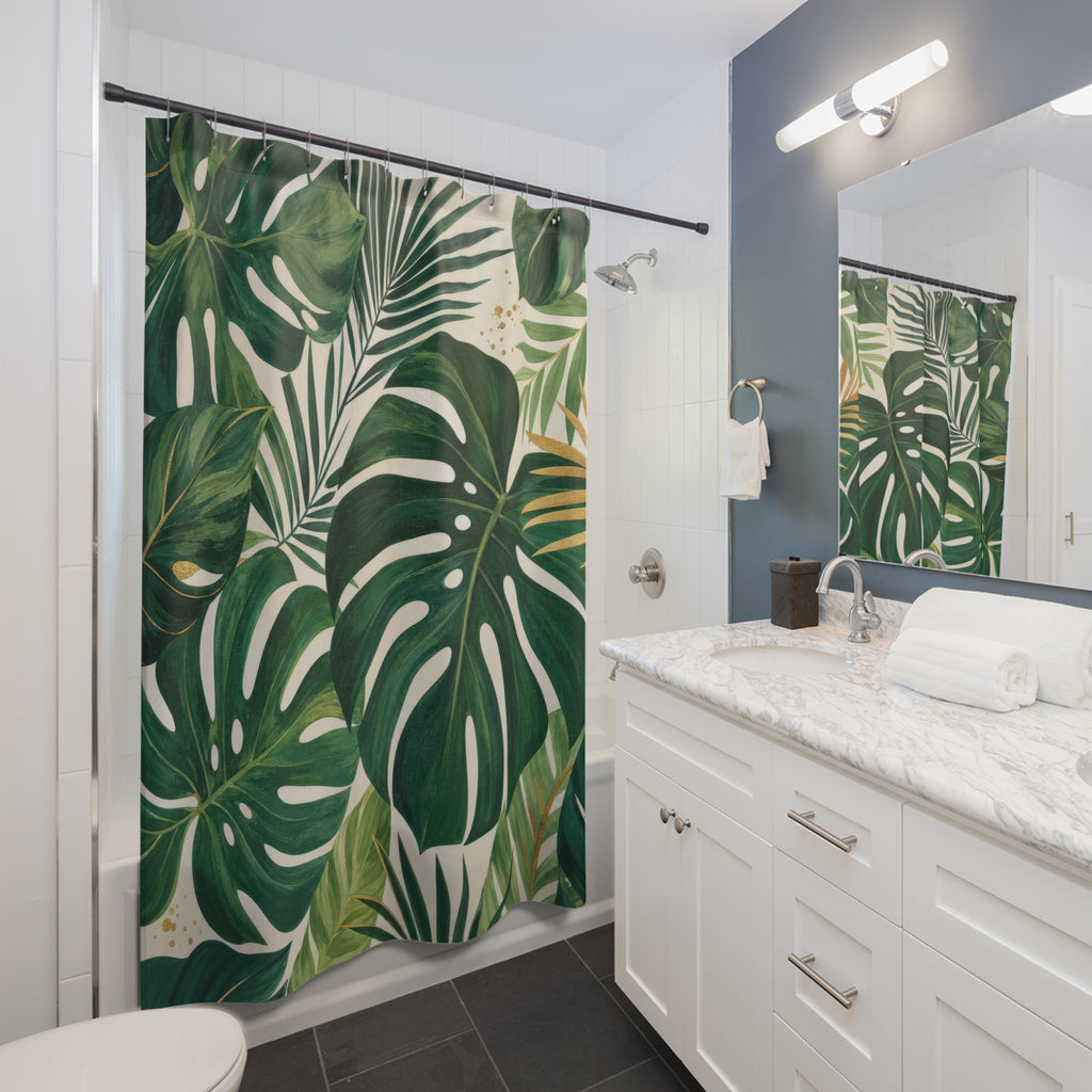 Monstera Palm Leaf Shower Curtain