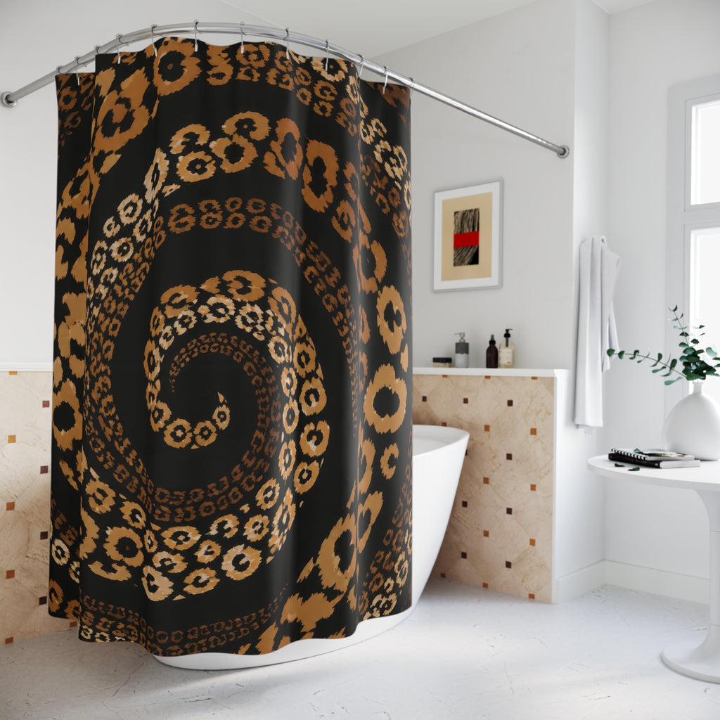 Black Caramel Leopard Orbit Shower Curtain