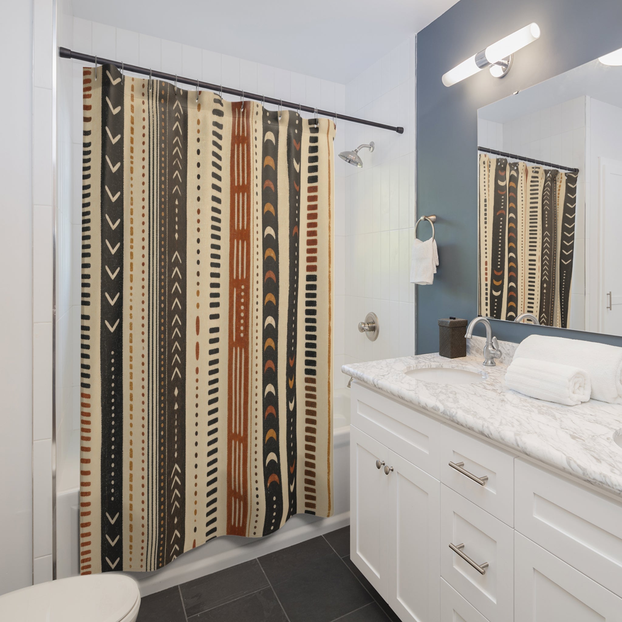 Black Rust Moon Chevron Stripe Shower Curtain