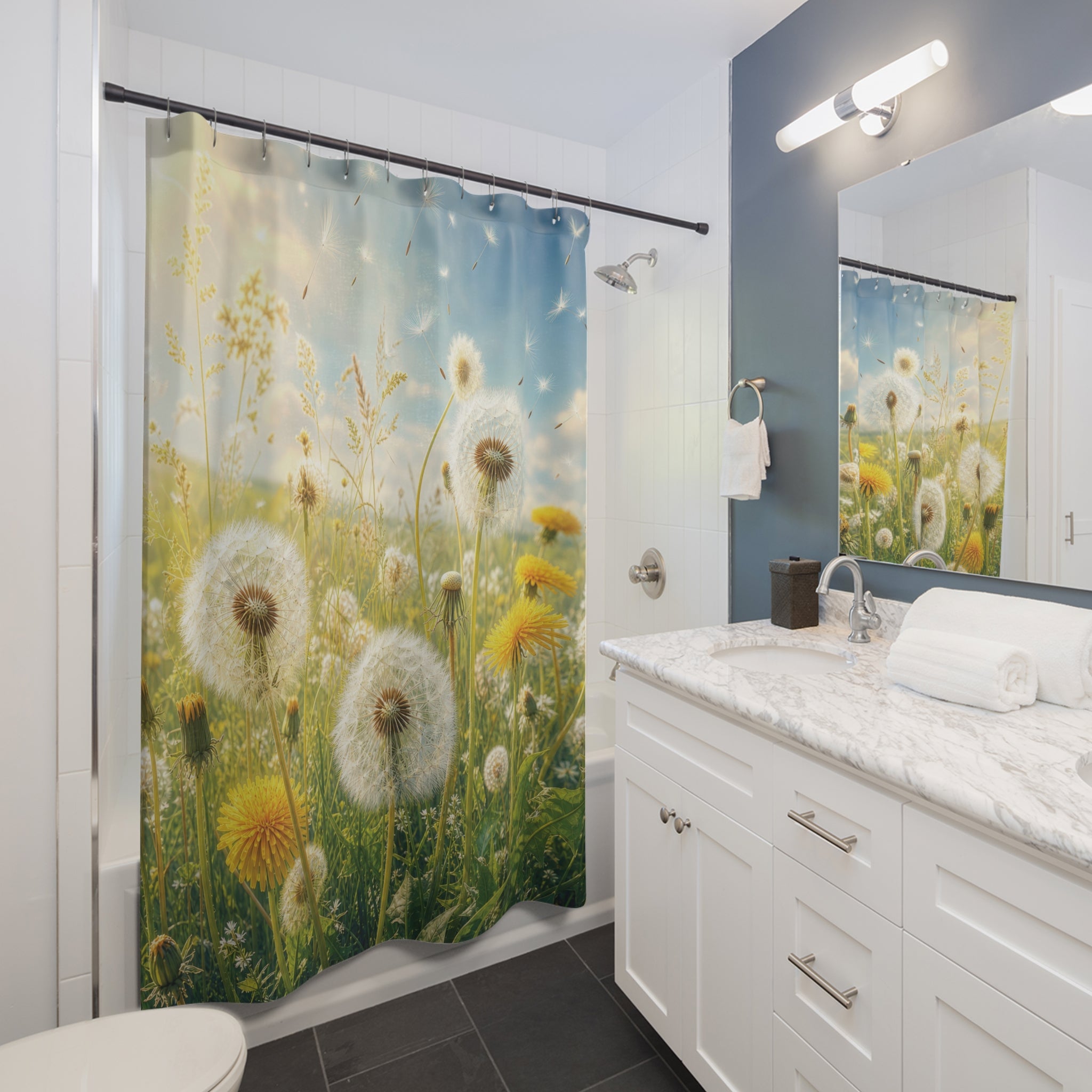 Dandelion Shower Curtain: Yellow Wildflower Meadow