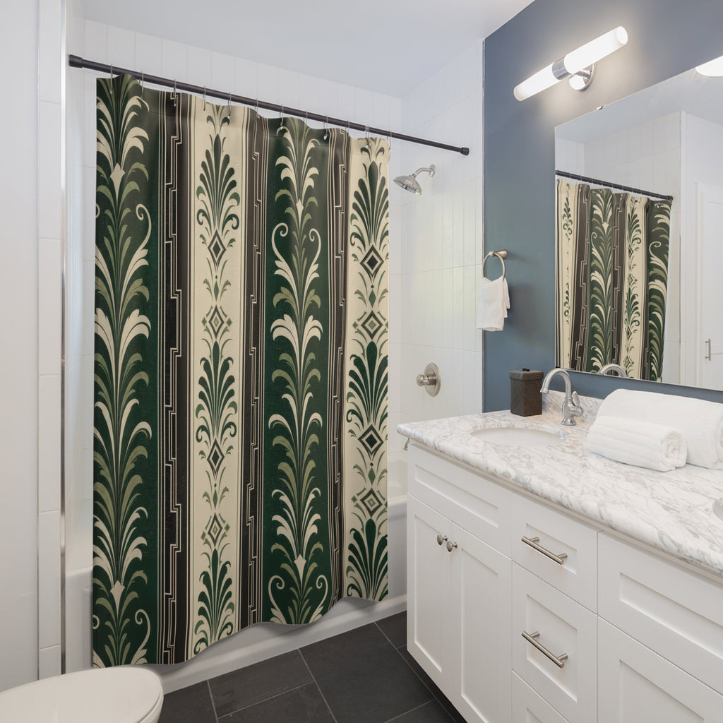 Emerald Art Deco Damask Stripe Shower Curtain