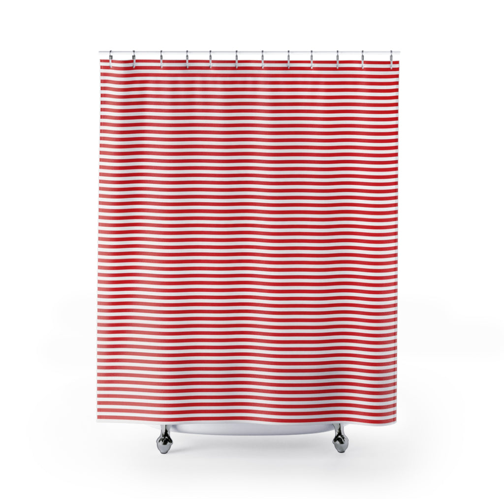 Red White Modern Pinstripe Shower Curtain