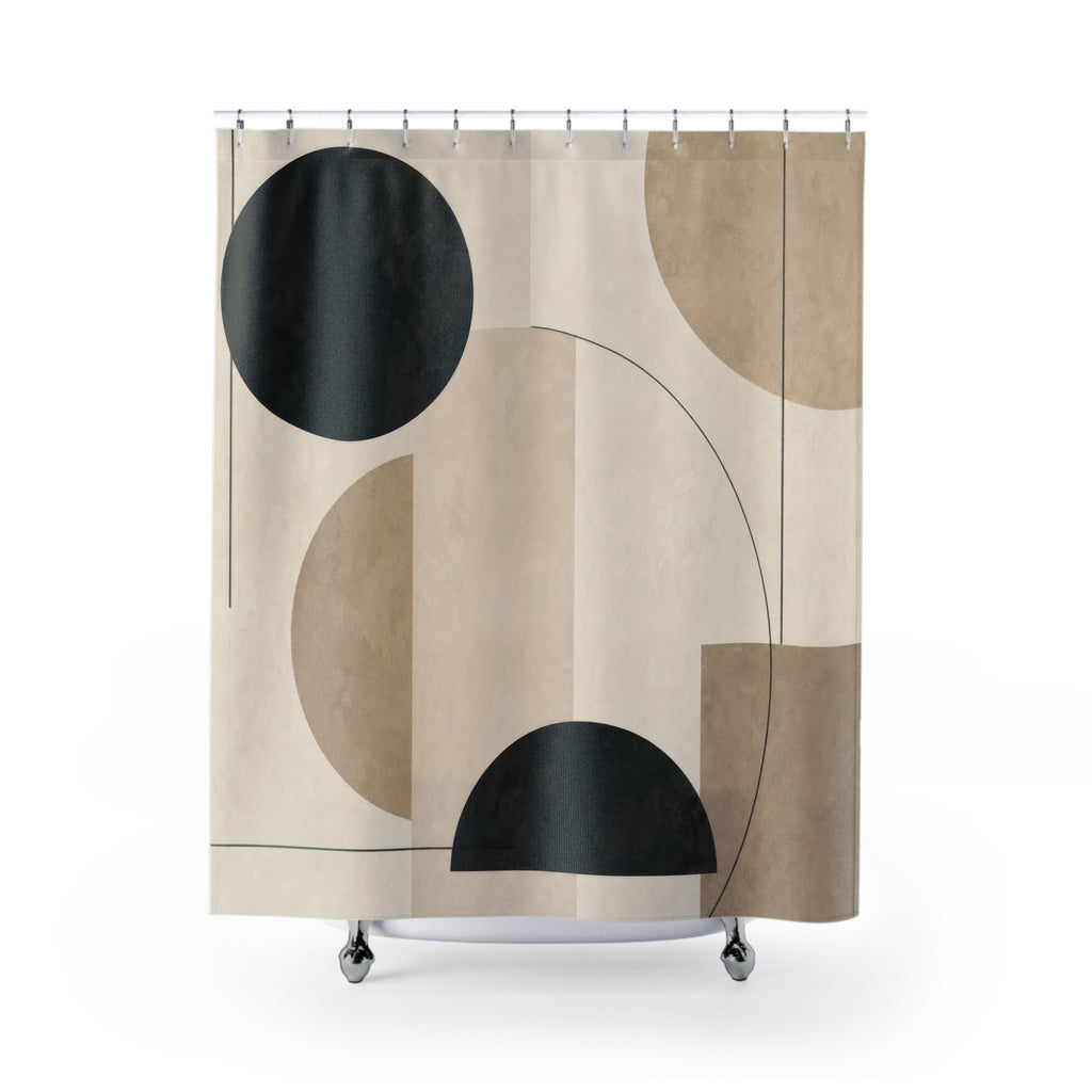 Black Beige Circle Geometry Shower Curtain