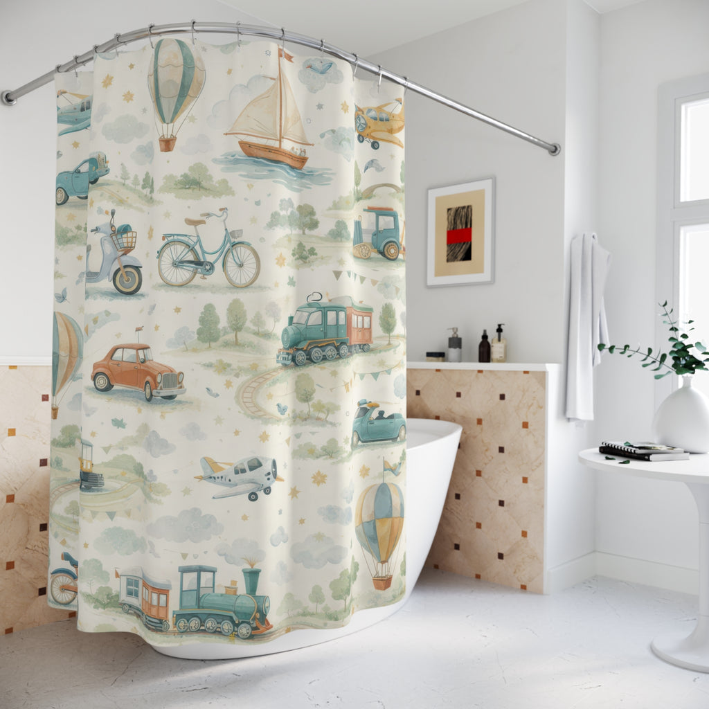 Cars and Planes Kids Shower Curtain – Blue