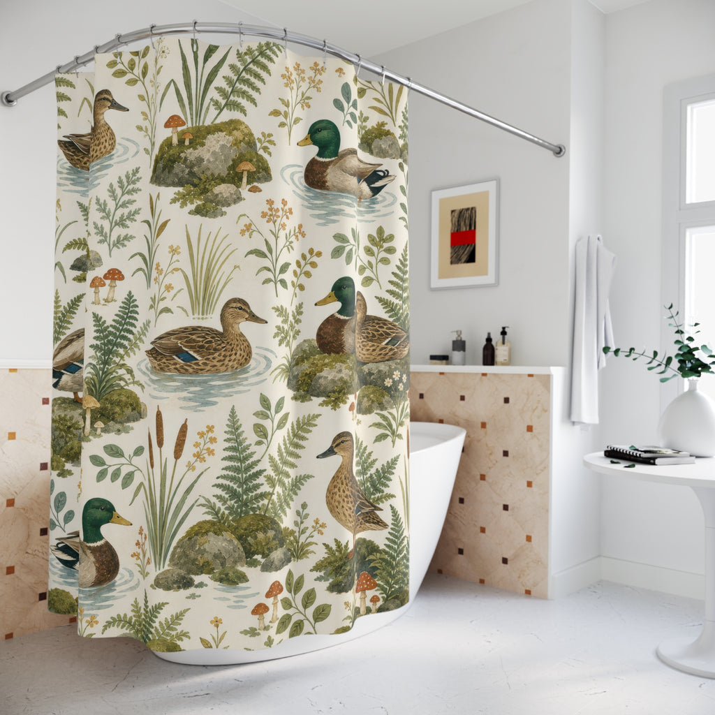Realistic Mallard Botanical Shower Curtain