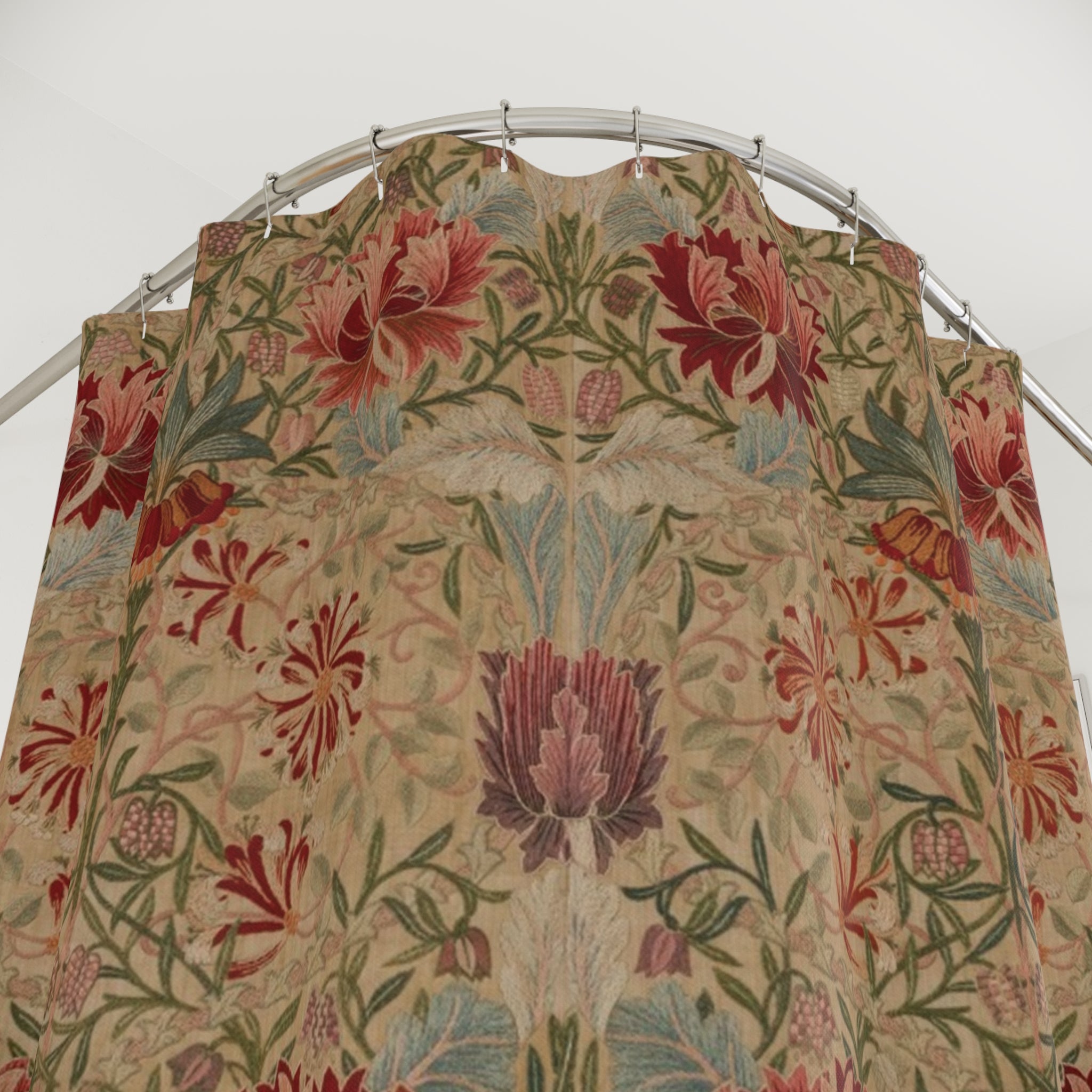 Honeysuckle Embroidery Shower Curtain – Red on Cream