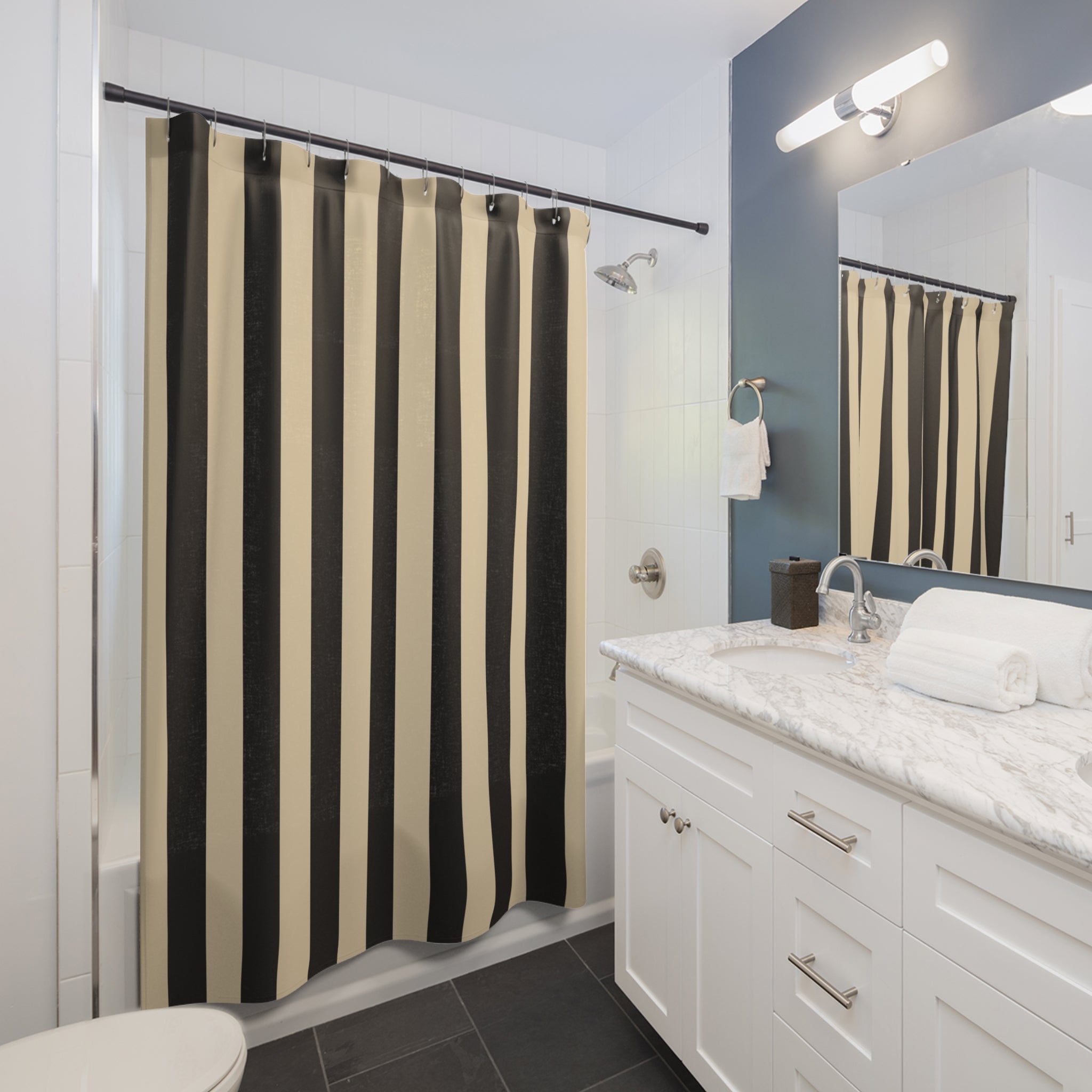 Bold Black and Cream Cabana Stripe Shower Curtain