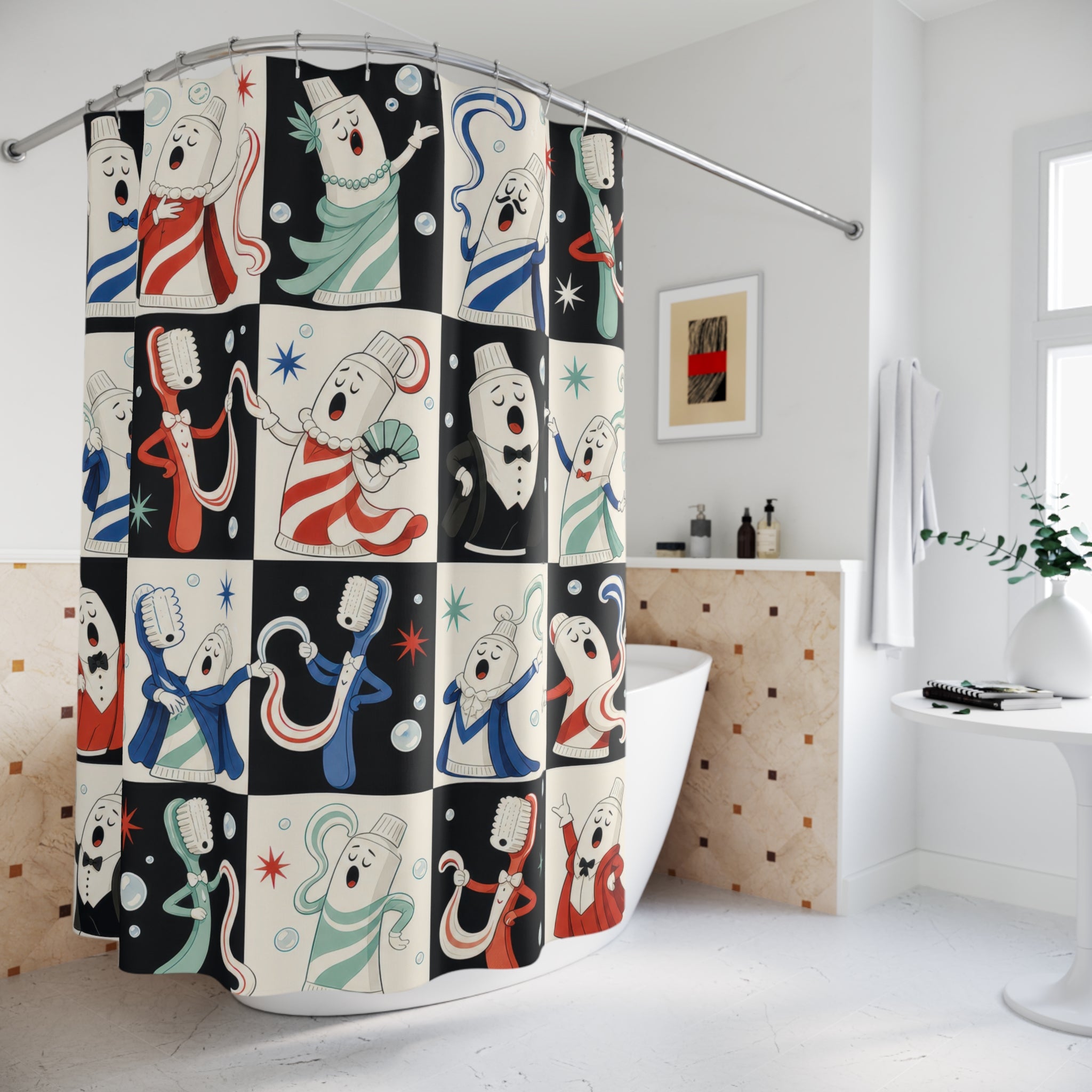 Ghost Toothbrush Shower Cap Shower Curtain